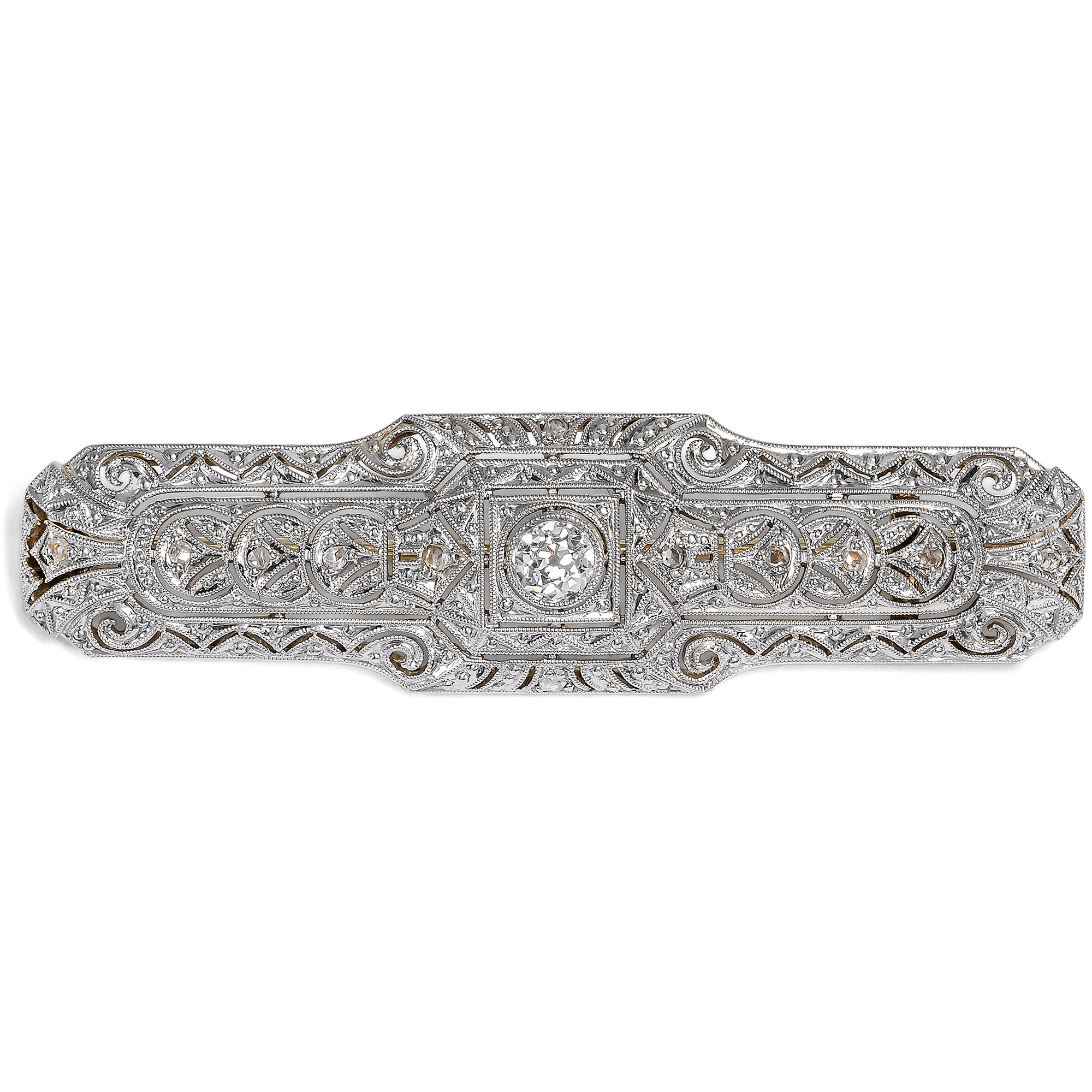 Elegant Déco Brooch with Diamonds in Platinum on Gold, after 1936