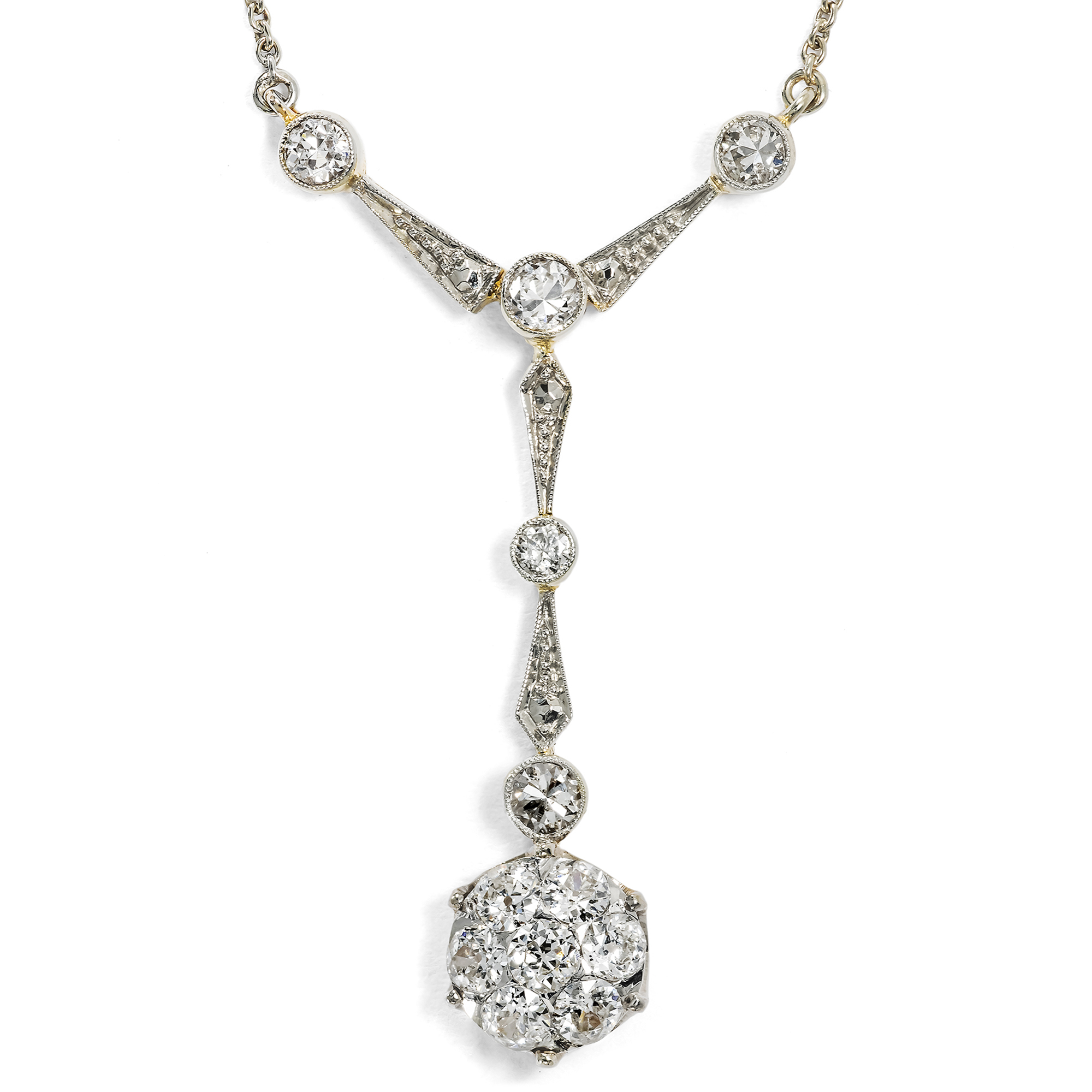 Zartes Collier mit Diamanten in Weißgold, Stuttgart um 1925 Zartes Collier mit Diamanten in Weißgold, Stuttgart um 1925