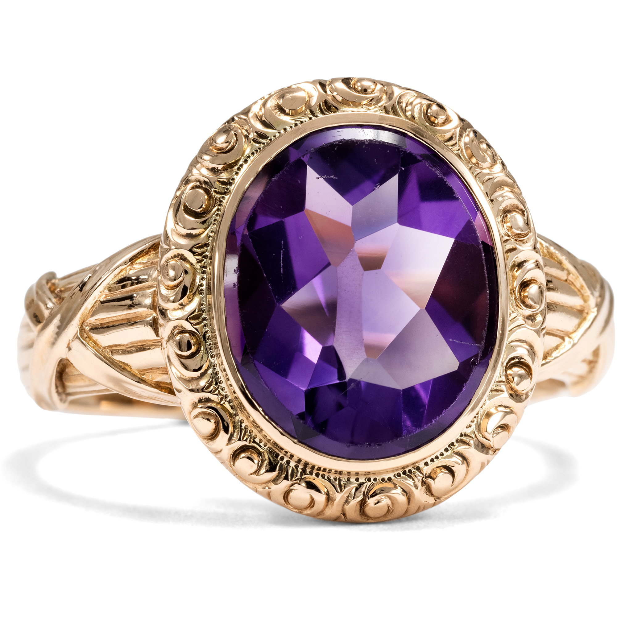 Ungewöhnlicher Ring aus Rotgold mit Amethyst, um 1910 Ungewöhnlicher Ring aus Rotgold mit Amethyst, um 1910