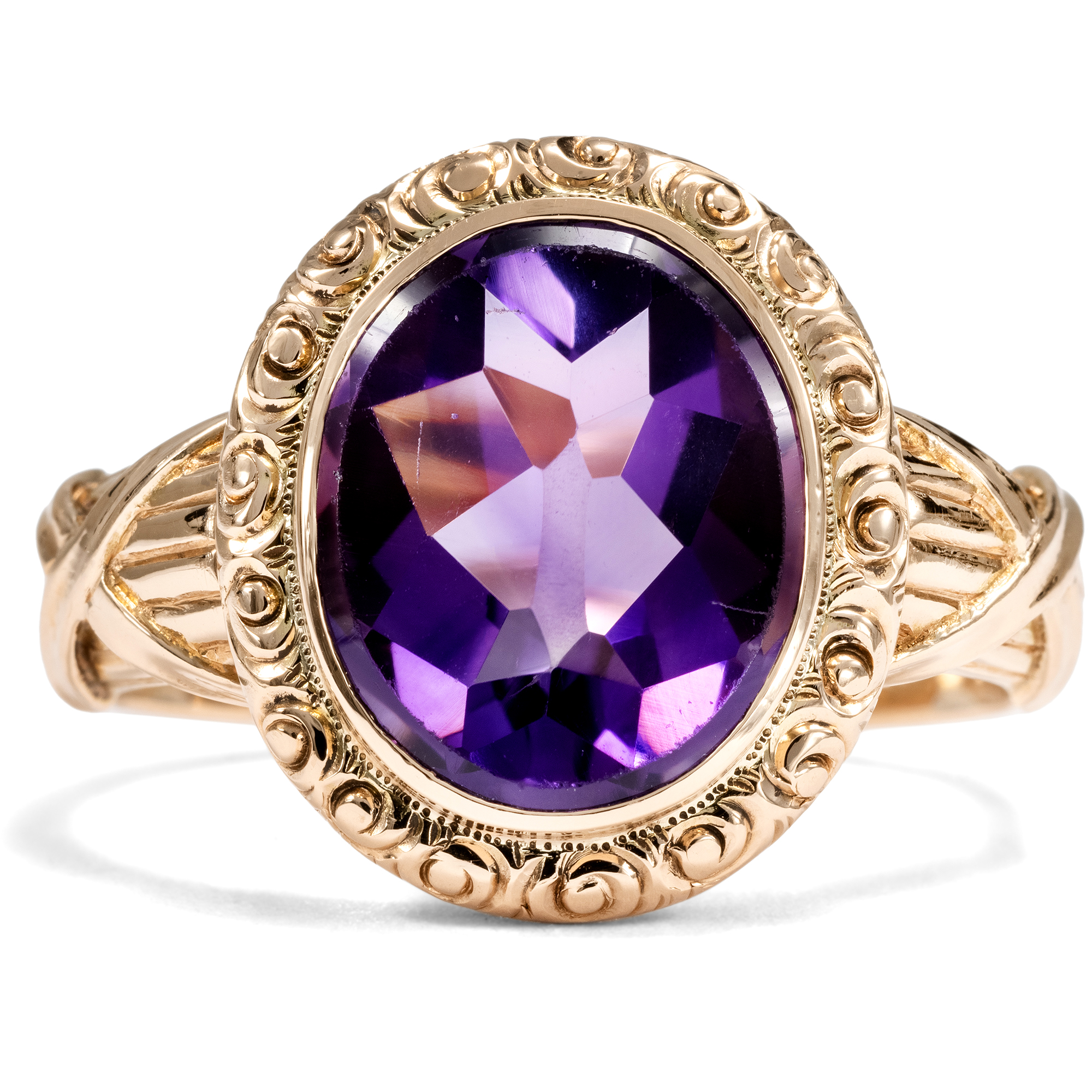 Ungewöhnlicher Ring aus Rotgold mit Amethyst, um 1910 Ungewöhnlicher Ring aus Rotgold mit Amethyst, um 1910