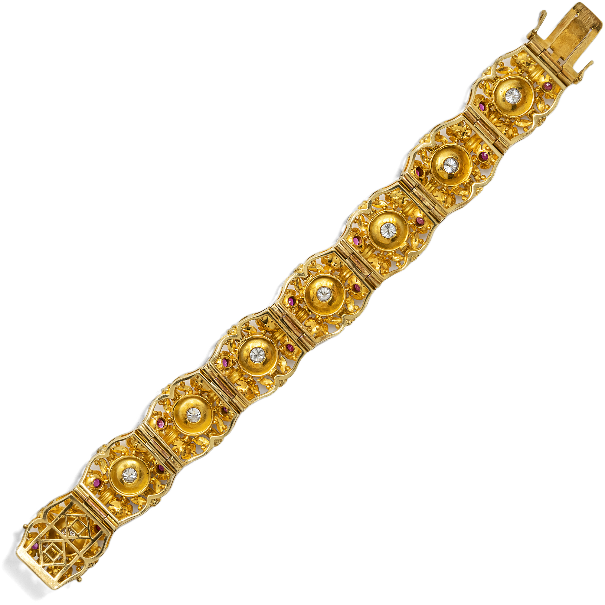 Kostbares Armband mit Burma-Rubinen, Brillanten & Perlen in Gold, um 1940 Kostbares Armband mit Burma-Rubinen, Brillanten & Perlen in Gold, um 1940