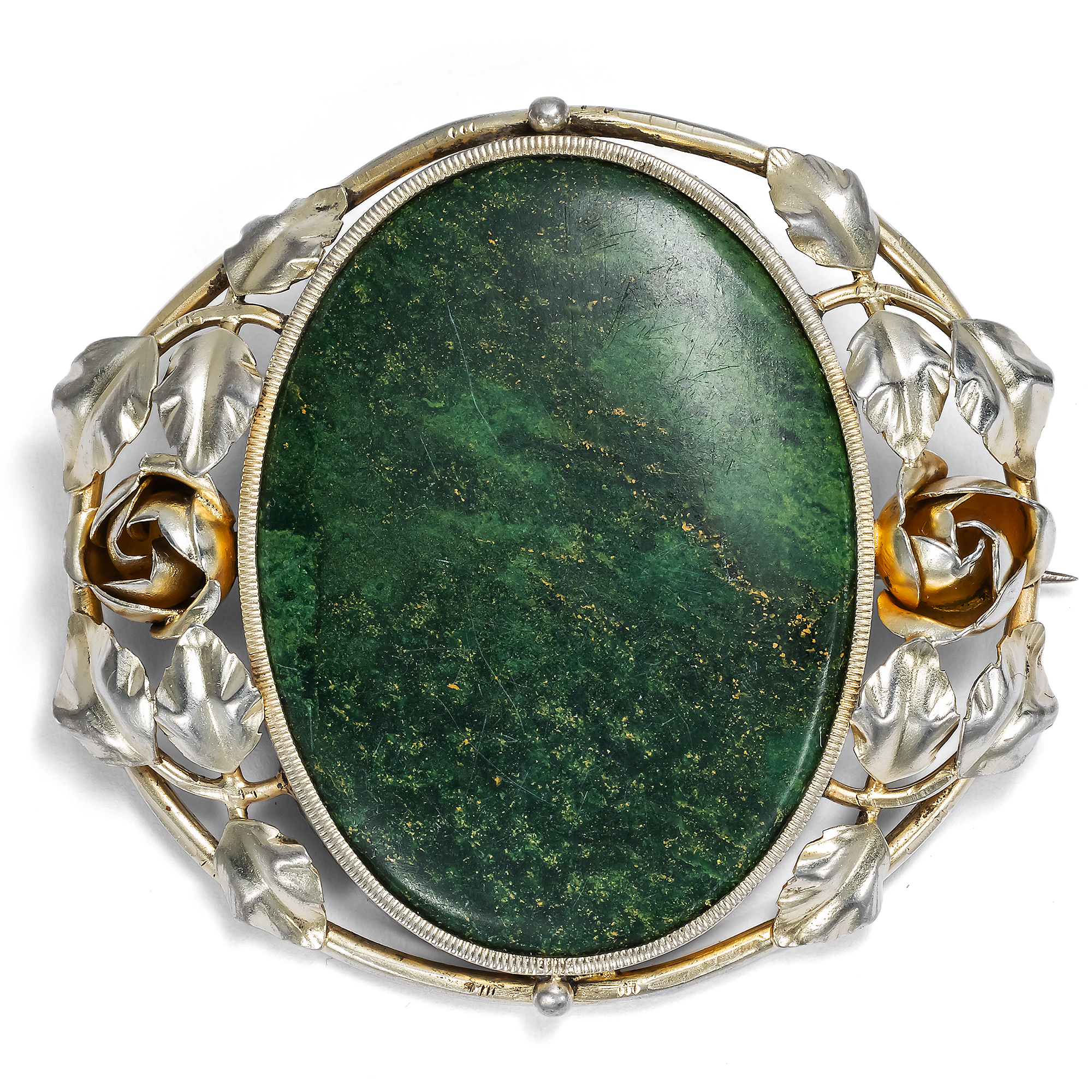 Large Antique Aventurine and Silver Brooch, c. 1910