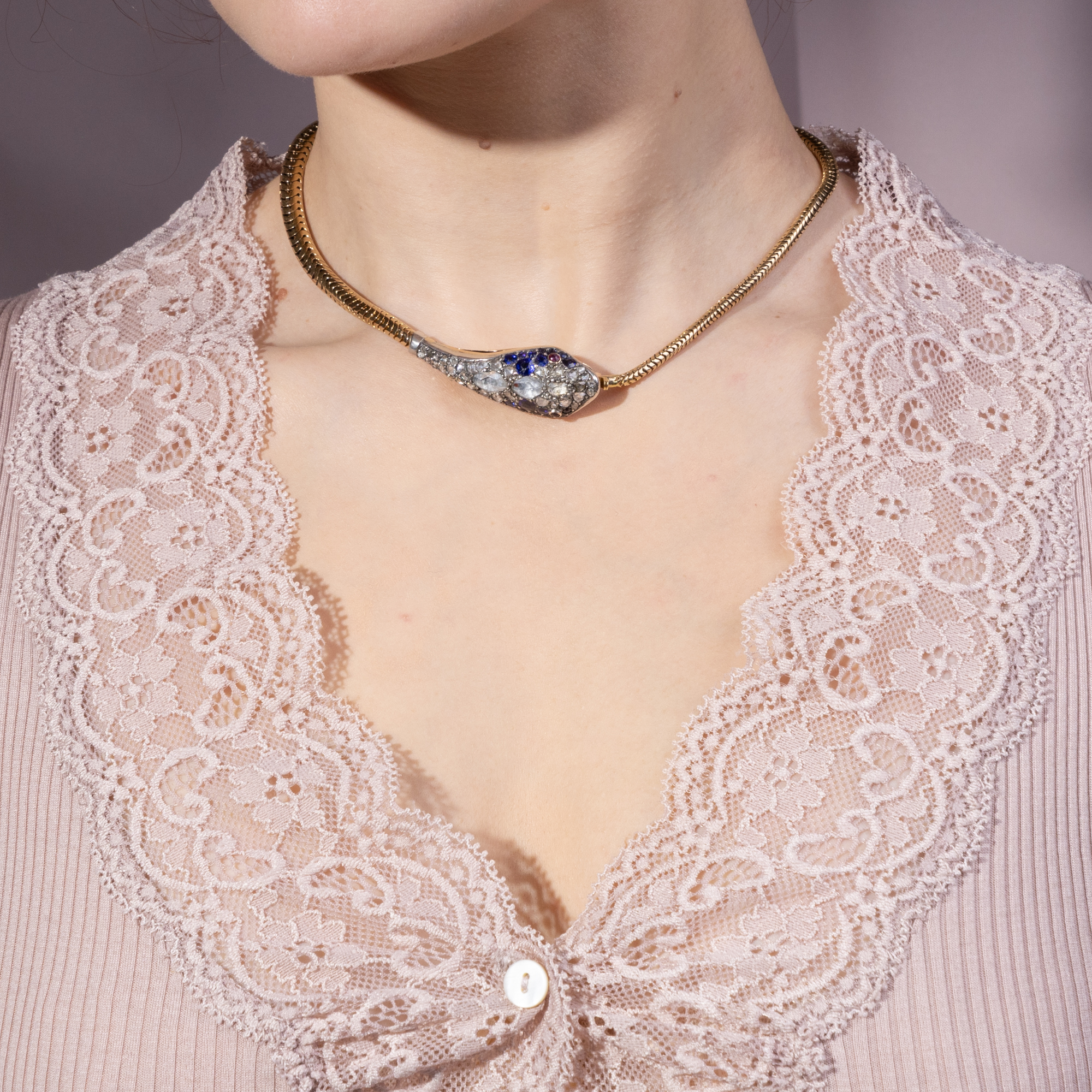 Antikes Schlangen-Collier aus Gold mit Diamanten, England um 1850 Antikes Schlangen-Collier aus Gold mit Diamanten, England um 1850