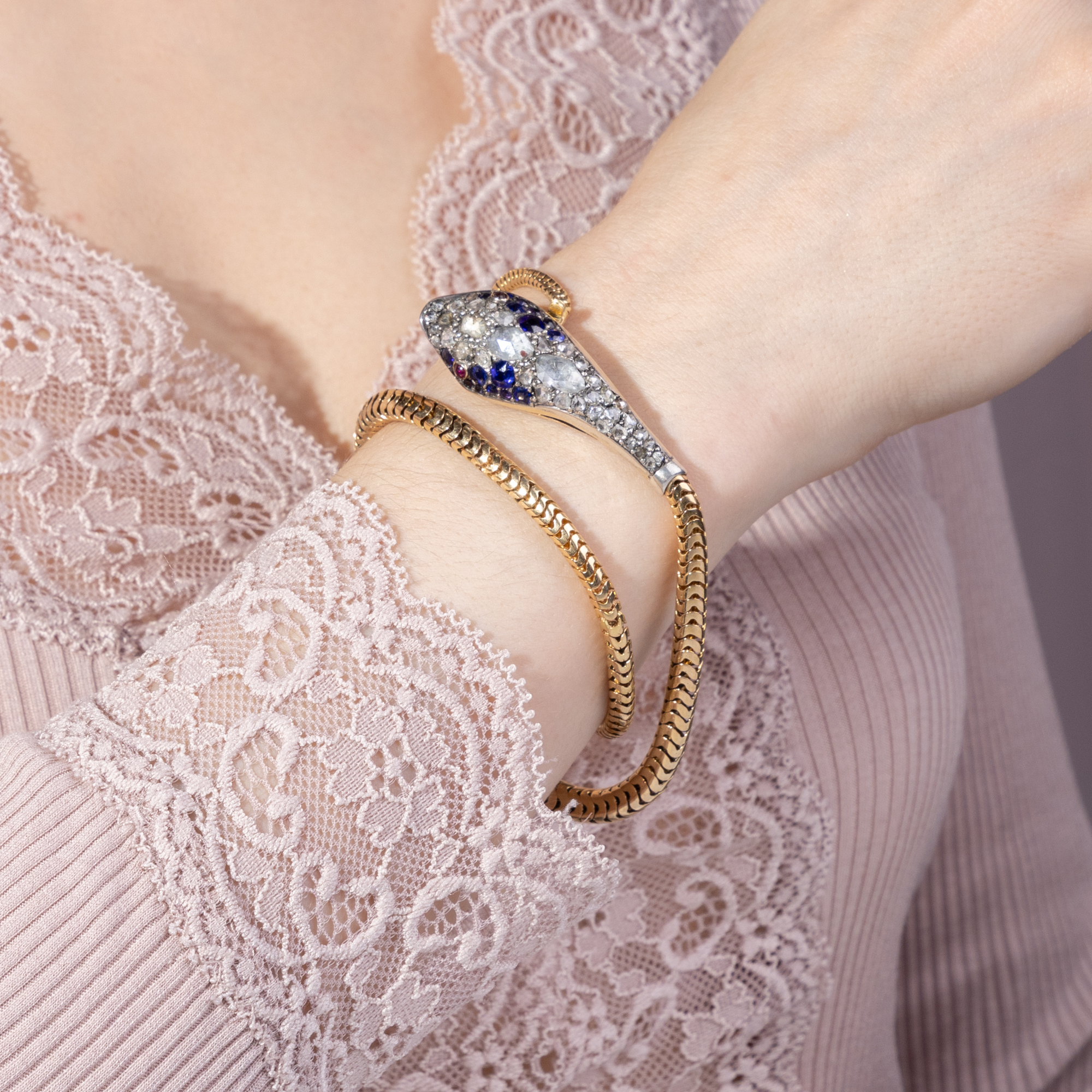 Antikes Schlangen-Collier aus Gold mit Diamanten, England um 1850 Antikes Schlangen-Collier aus Gold mit Diamanten, England um 1850