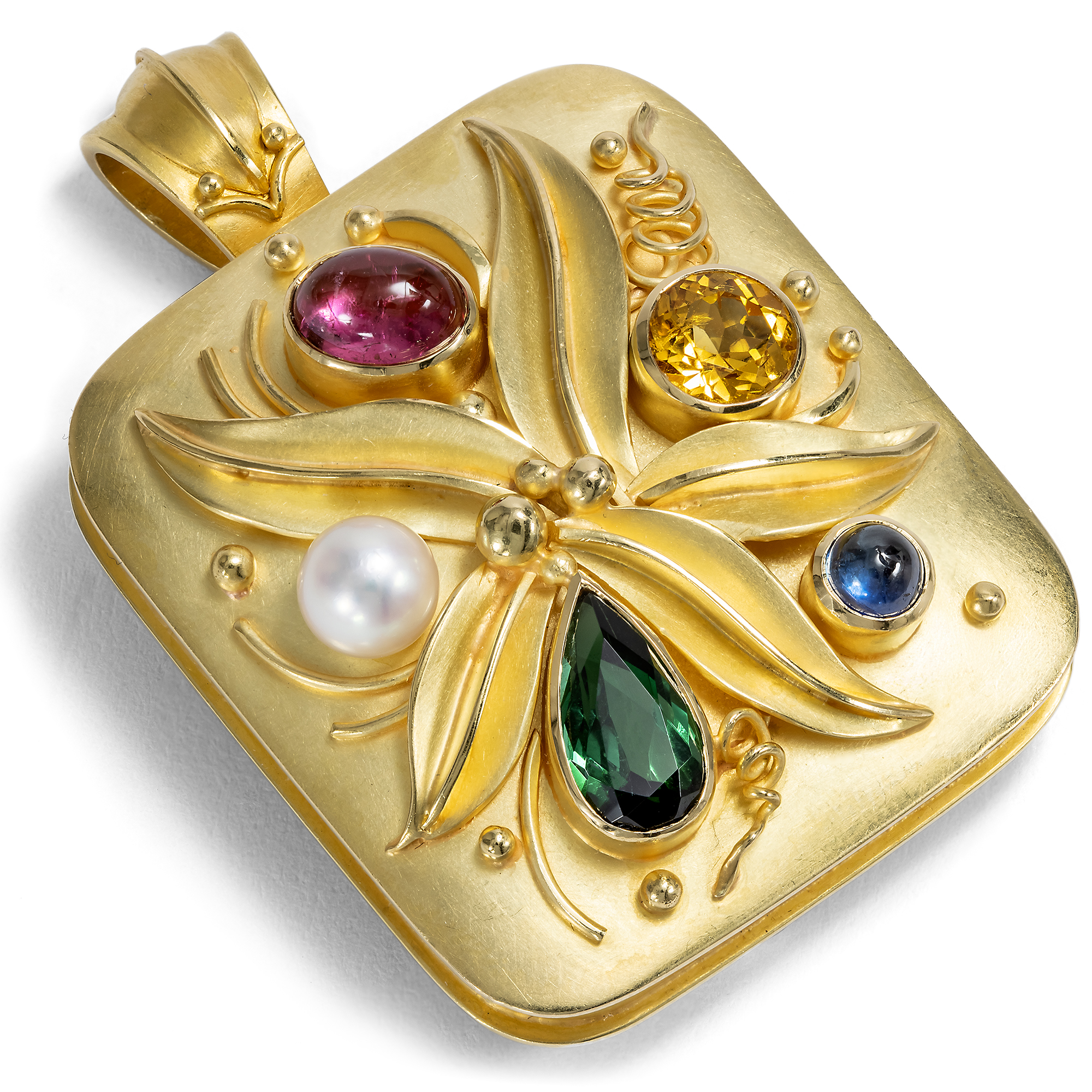 Vintage Pendant-Brooch with Colouful Gemstones in Gold, German, c. 1950s Vintage Pendant-Brooch with Colouful Gemstones in Gold, German, c. 1950s