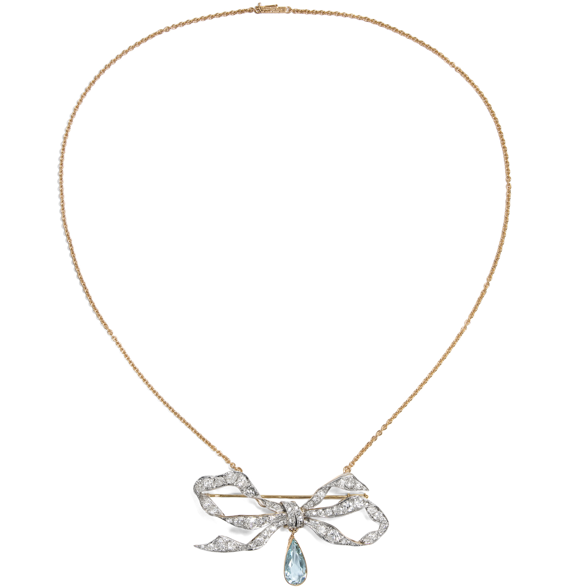 Kostbare Schleife aus Diamanten & Aquamarin als Brosche & Collier, um 1910 Kostbare Schleife aus Diamanten & Aquamarin als Brosche & Collier, um 1910