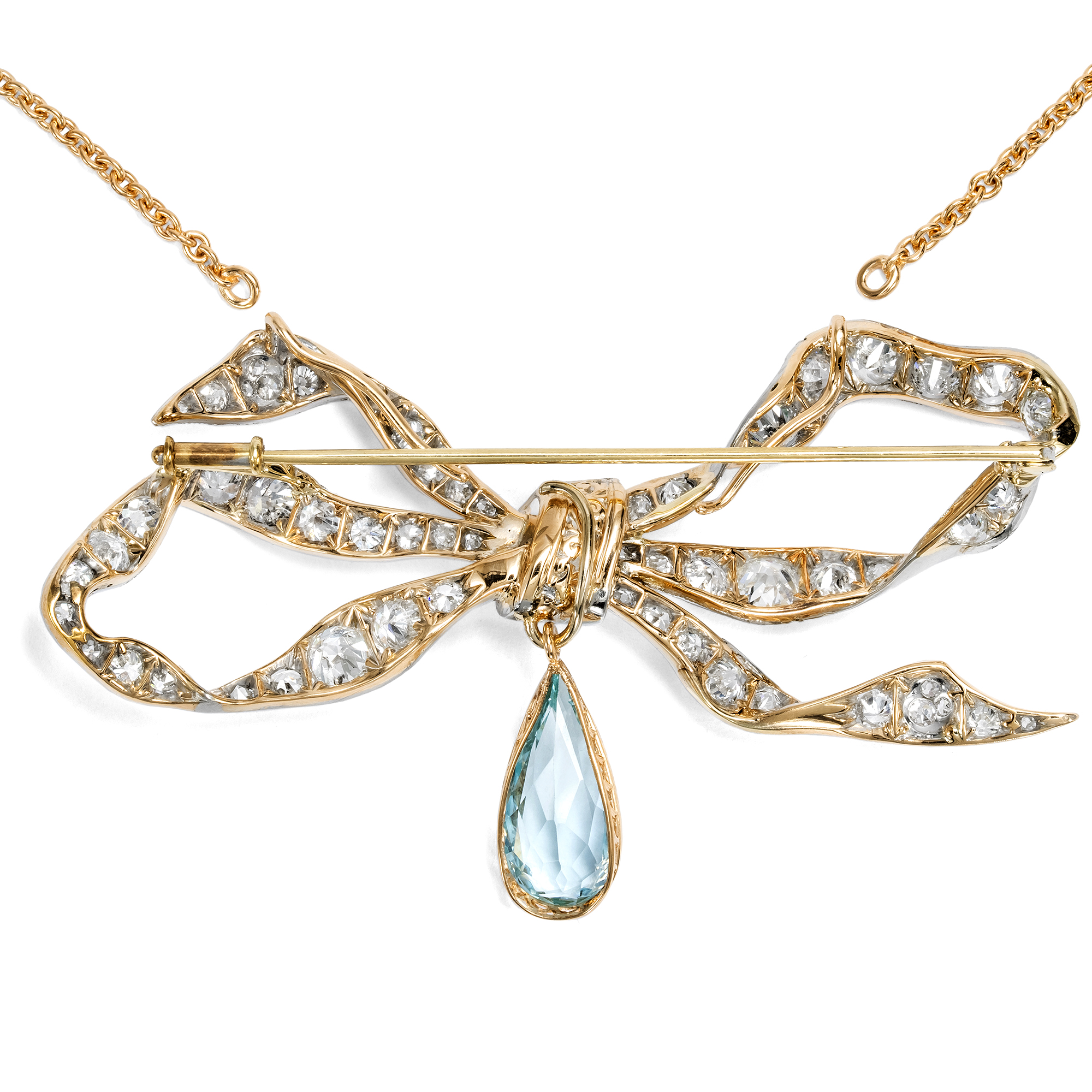Kostbare Schleife aus Diamanten & Aquamarin als Brosche & Collier, um 1910 Kostbare Schleife aus Diamanten & Aquamarin als Brosche & Collier, um 1910