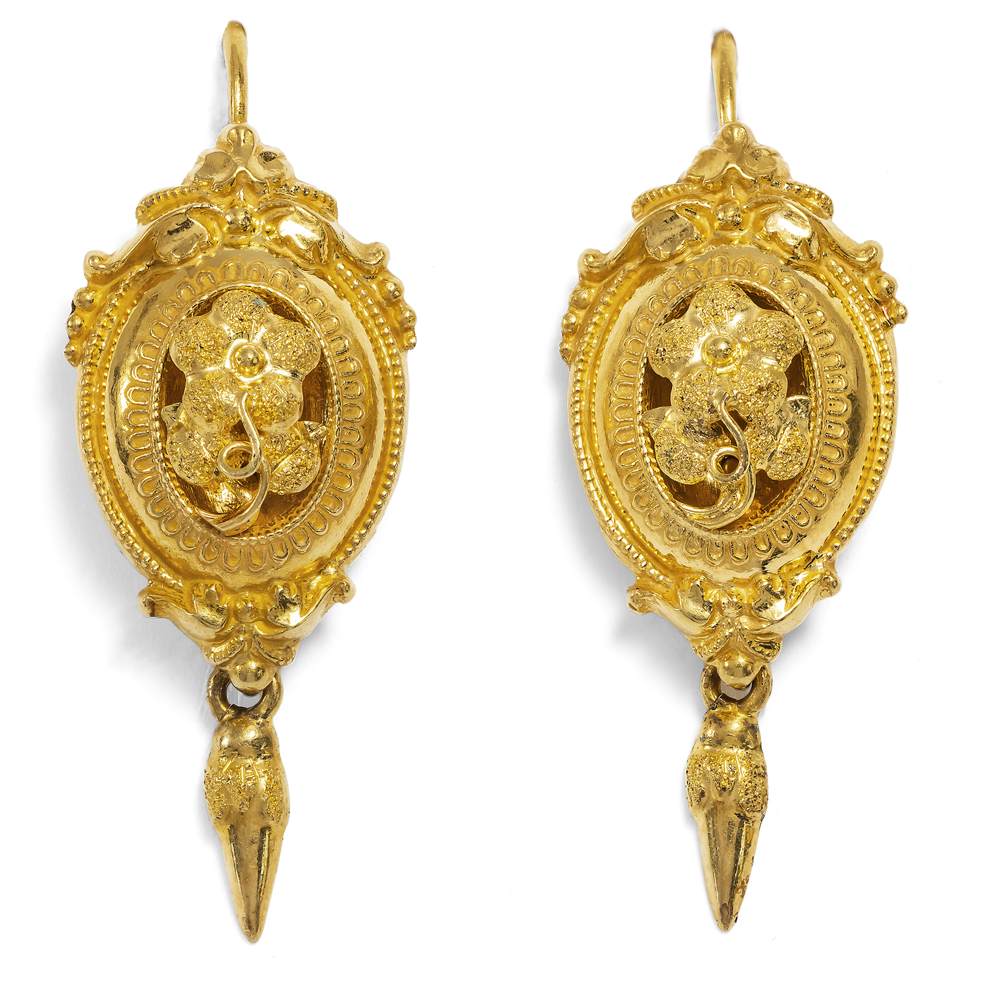 Charming Early Victorian Gold Earrings, c. 1845