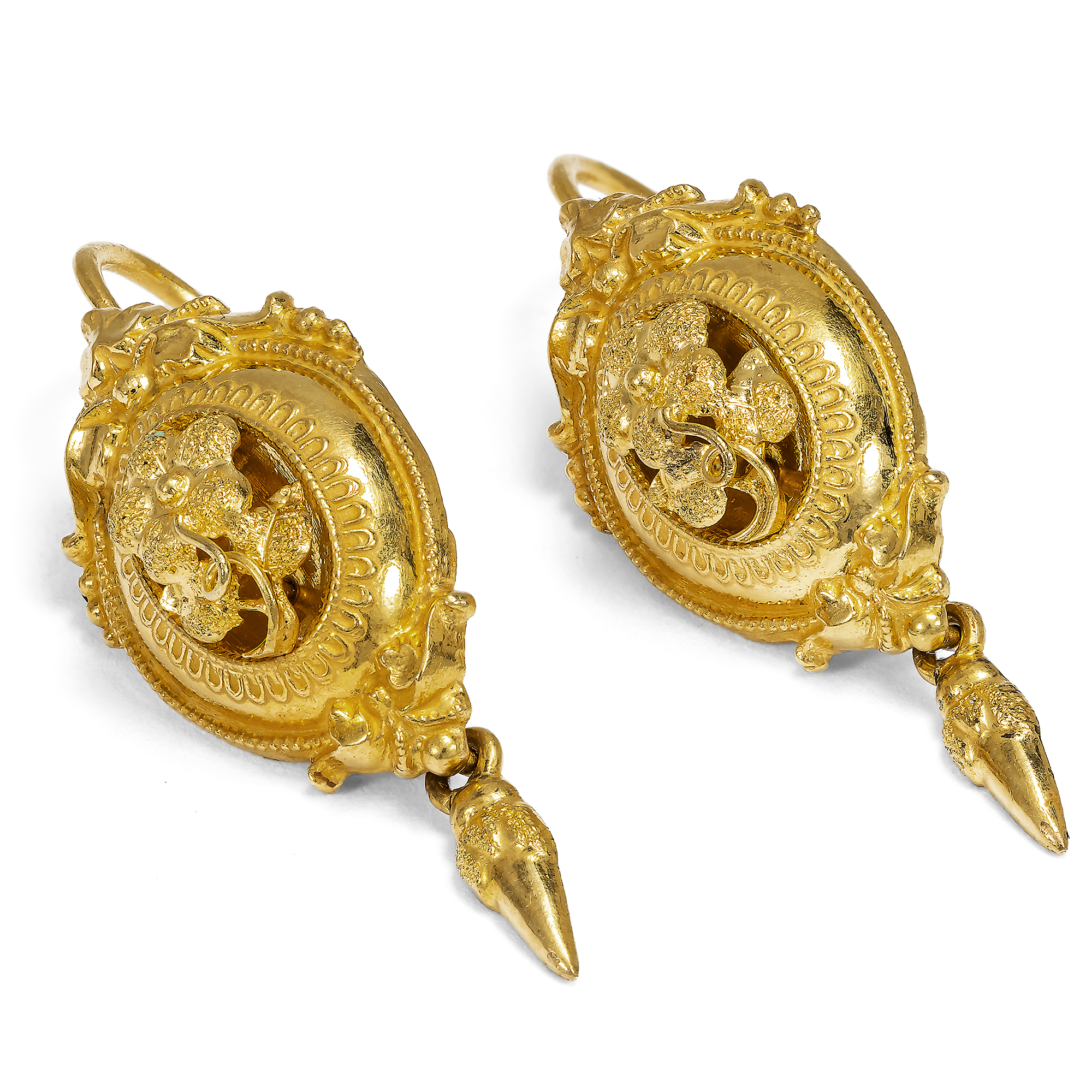 Charming Early Victorian Gold Earrings, c. 1845