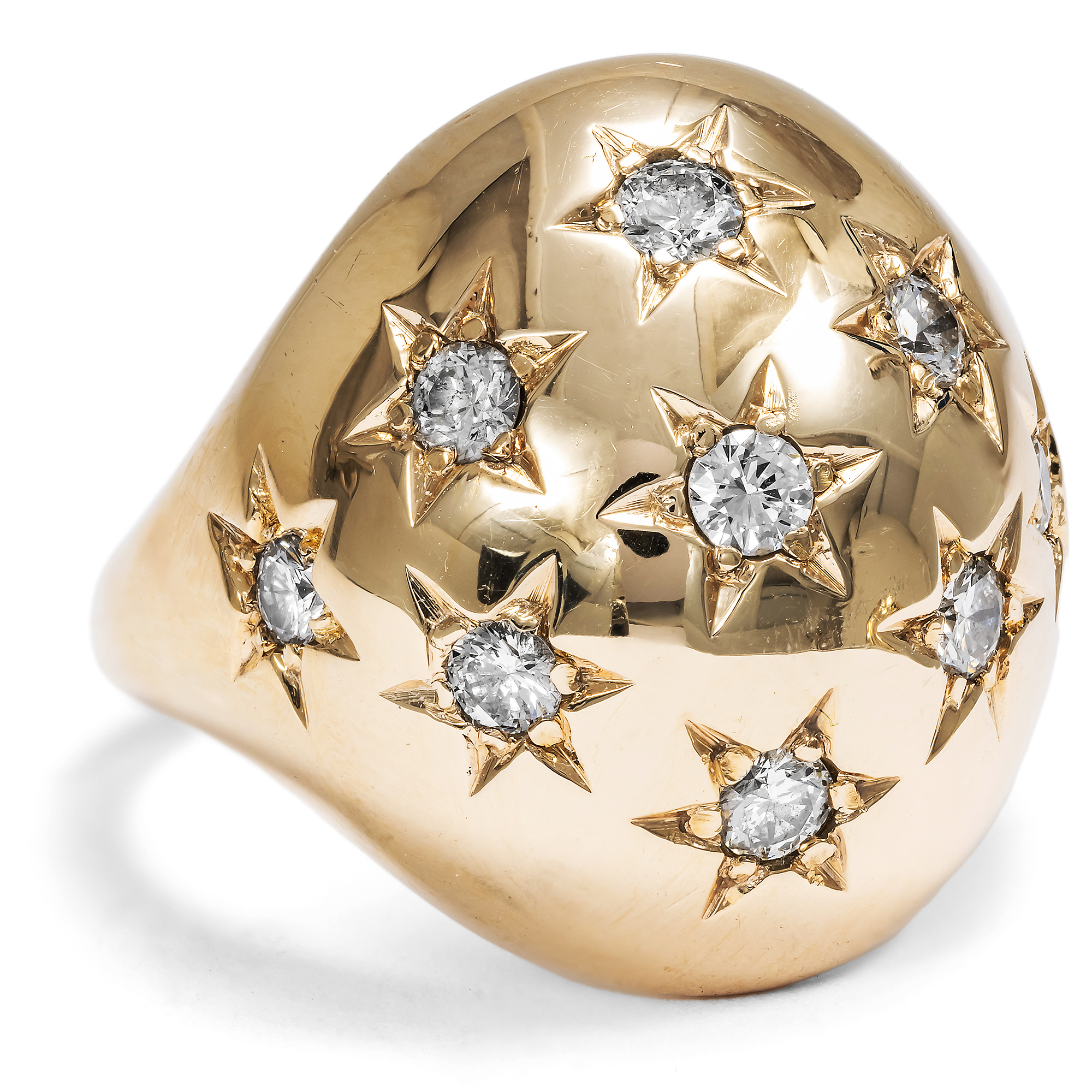 Vintage Dome Ring with Diamonds in Gold, c. 1950s