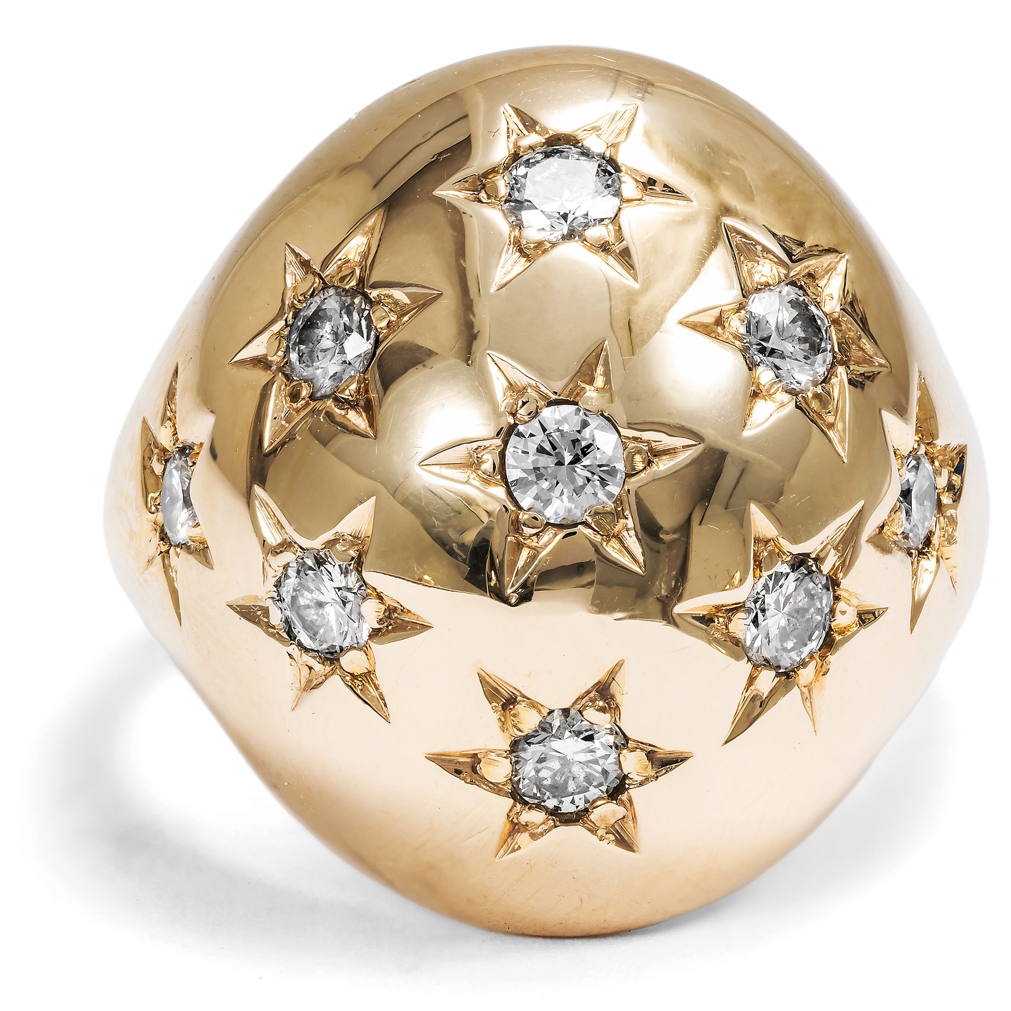 Vintage Dome Ring with Diamonds in Gold, c. 1950s