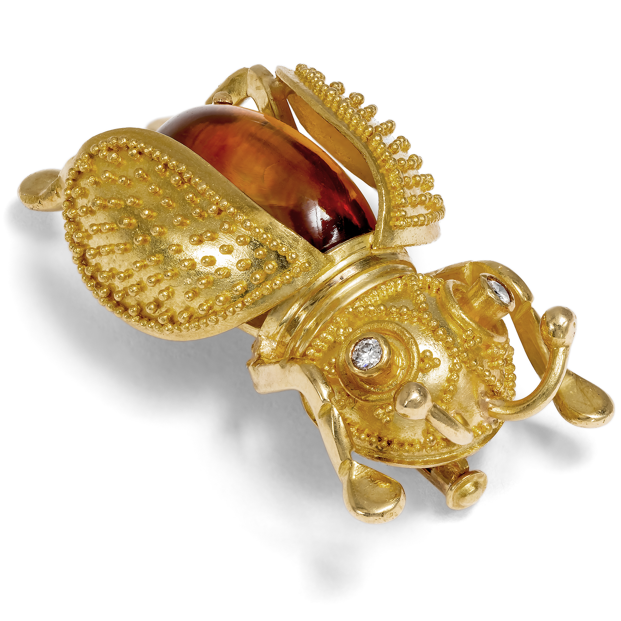 Granulated Beetle Brooch with Citrine & Diamonds, c. 1965