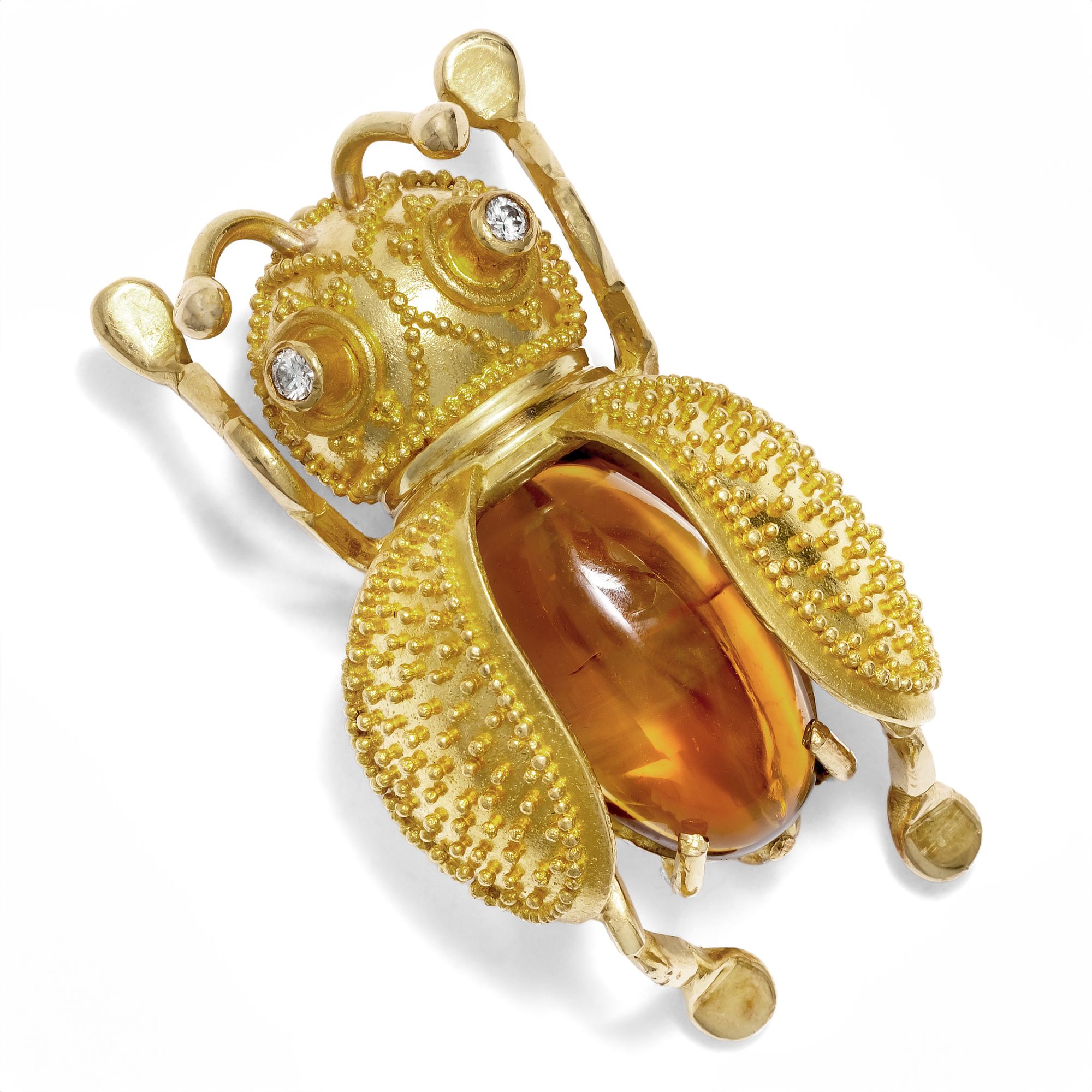 Granulated Beetle Brooch with Citrine & Diamonds, c. 1965