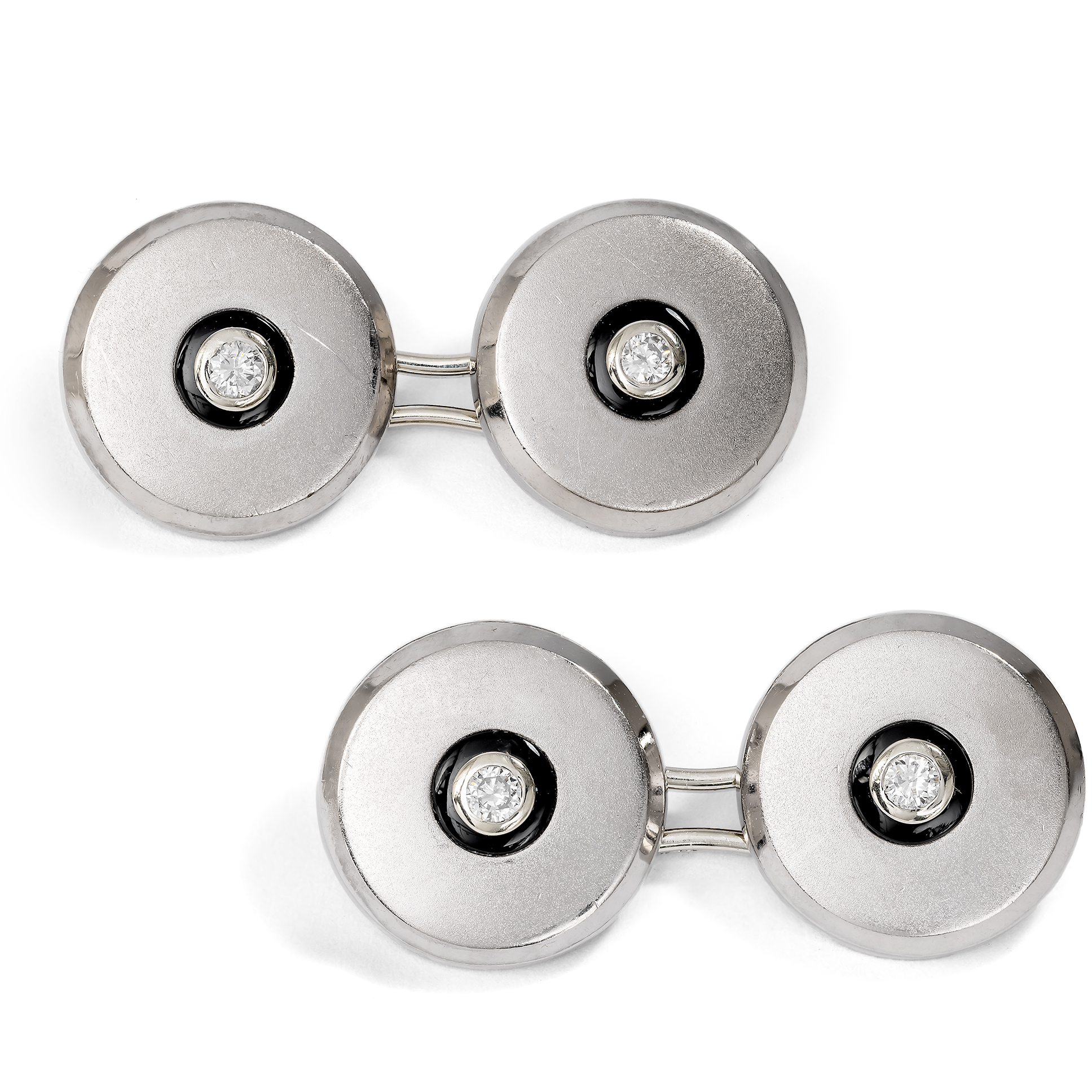 Luxurious Vintage Cufflinks with Diamonds & Onyxes in White Gold, Pforzheim circa 1965