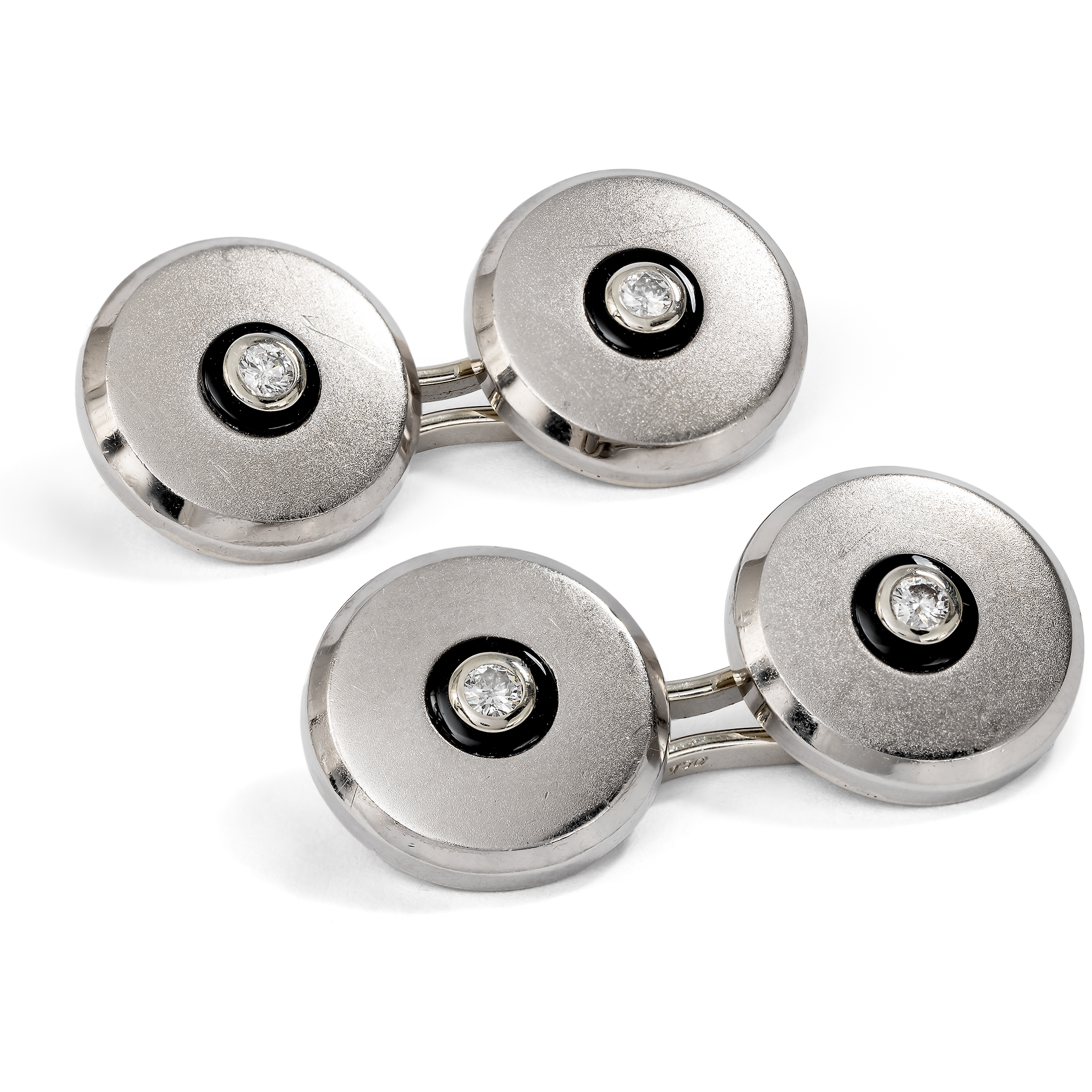 Luxurious Vintage Cufflinks with Diamonds & Onyxes in White Gold, Pforzheim circa 1965