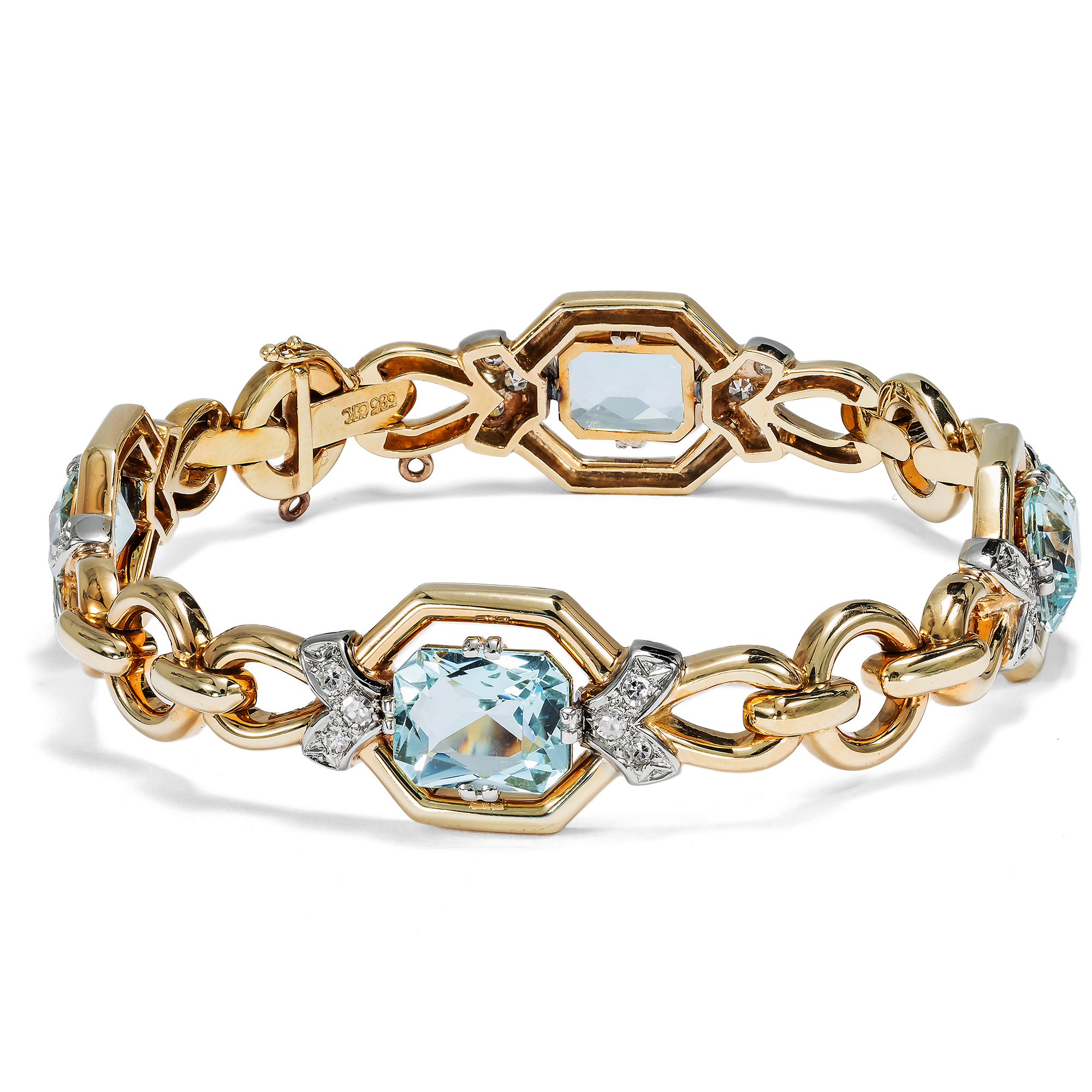 Chic Retro Style Aquamarine and Diamond Bracelet, c. 1950s