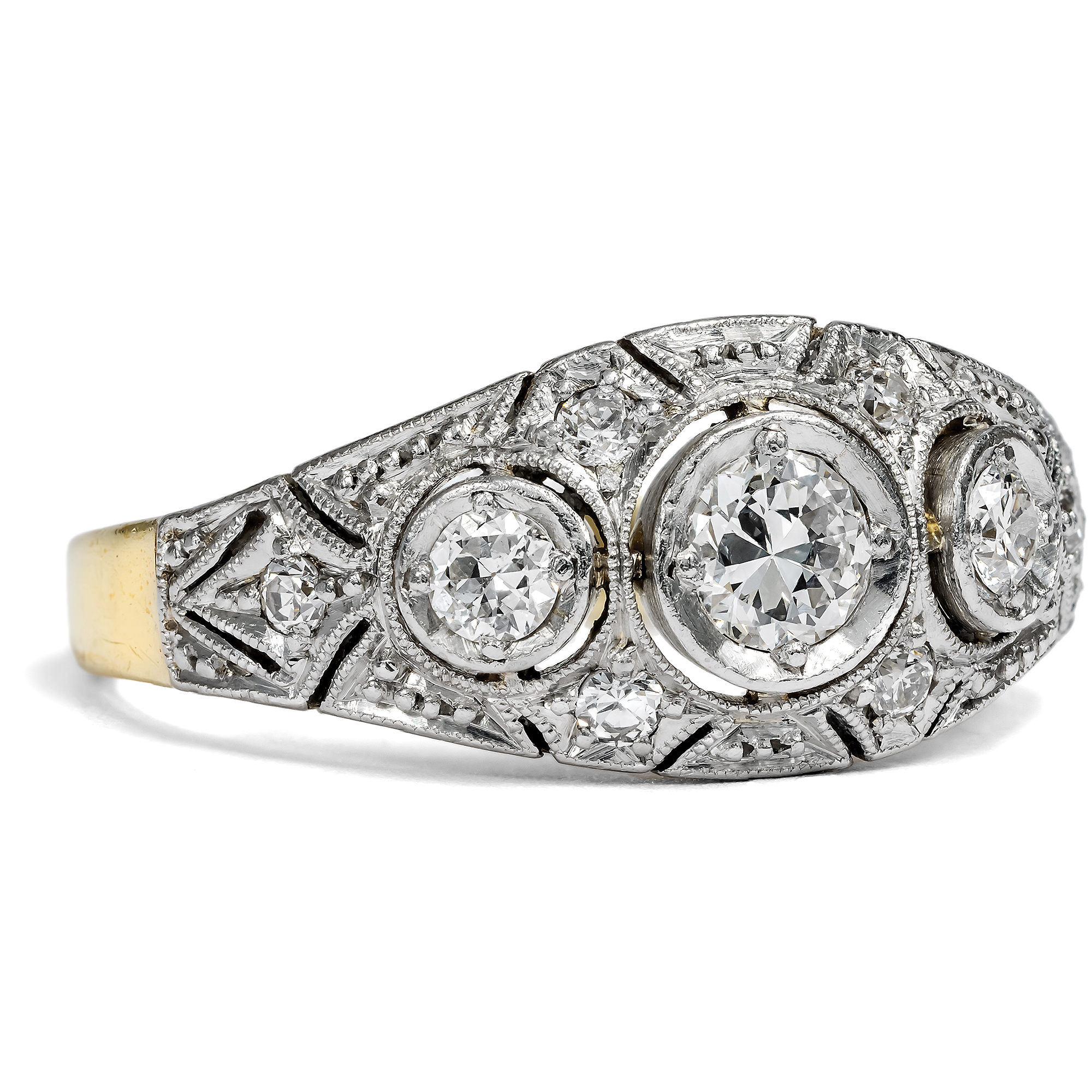 Elegant Déco Ring with Diamonds in Platinum on Gold, c. 1930s