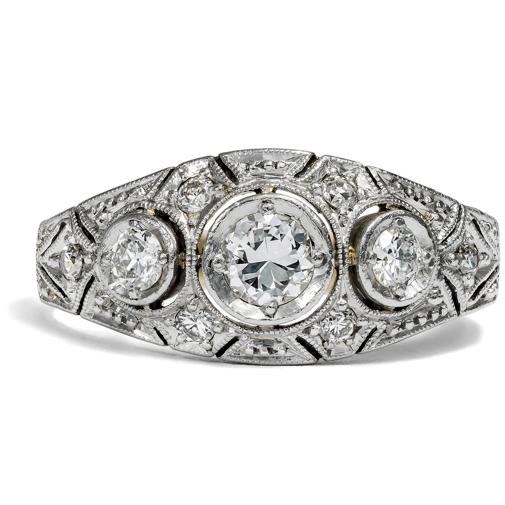 Elegant Déco Ring with Diamonds in Platinum on Gold, c. 1930s