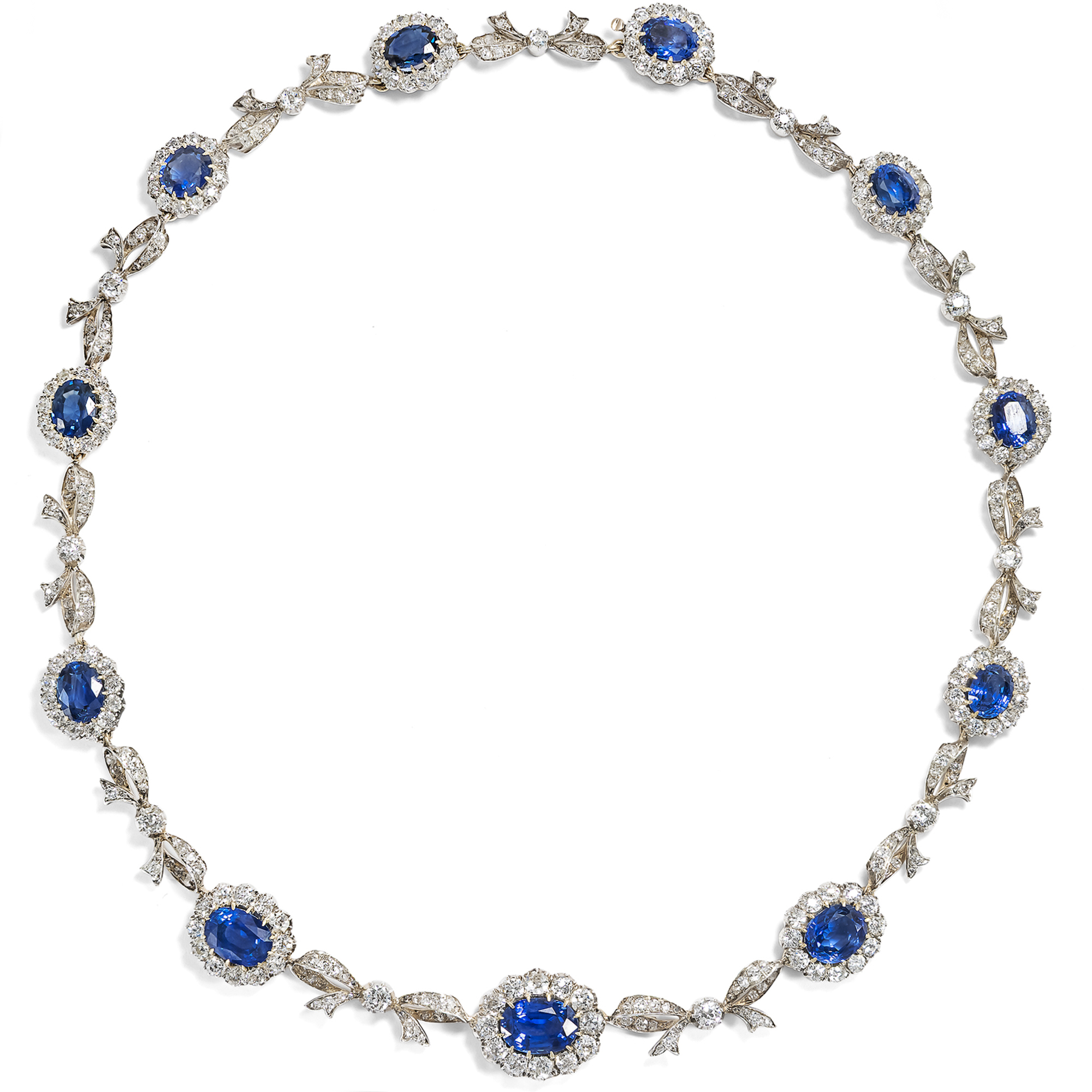 Prachtvolles Saphir- & Diamantcollier in Silber auf Gold, um 1895 Prachtvolles Saphir- & Diamantcollier in Silber auf Gold, um 1895