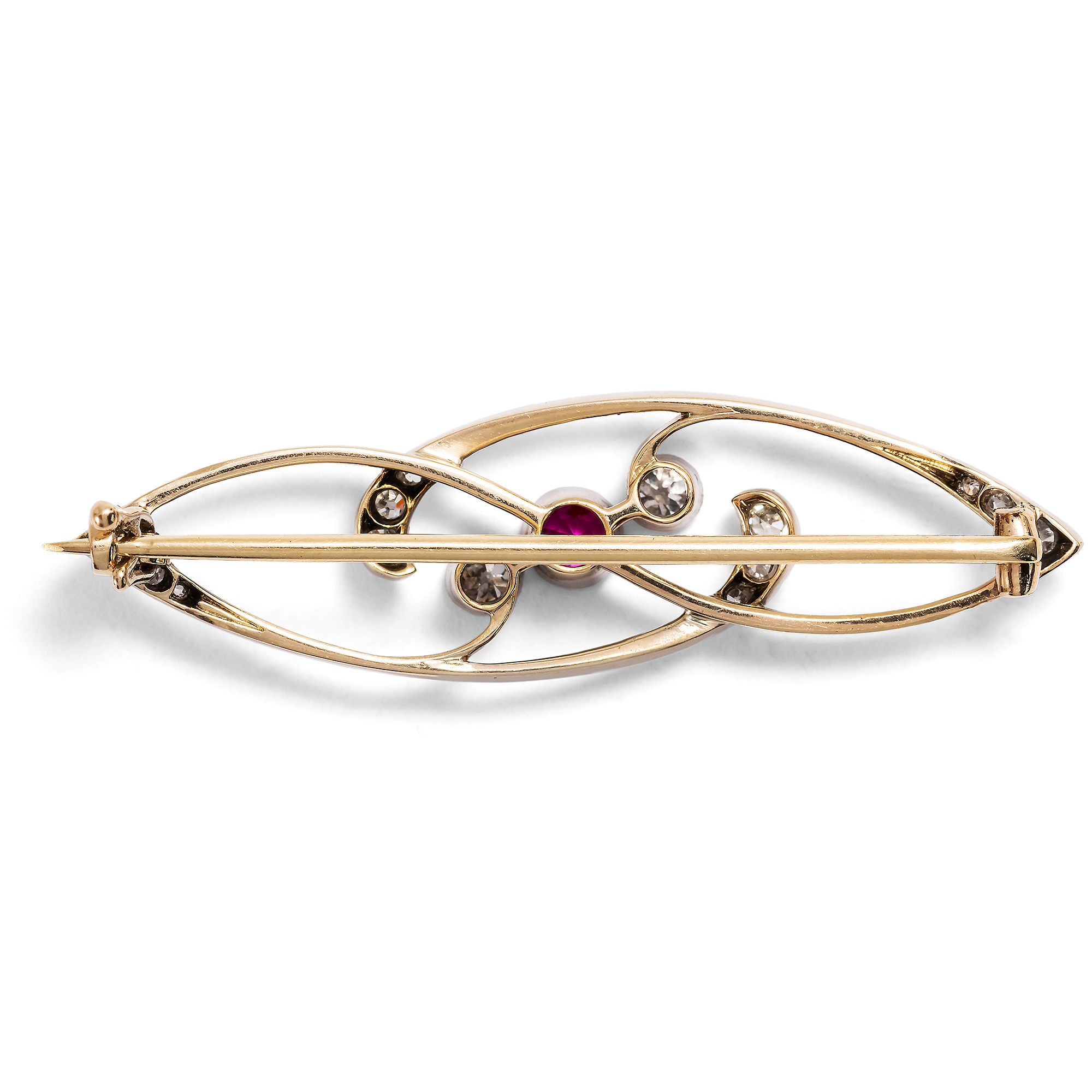 Elegante Kragenbrosche des Jugendstil mit Rubin & Diamanten, um 1905 Elegante Kragenbrosche des Jugendstil mit Rubin & Diamanten, um 1905