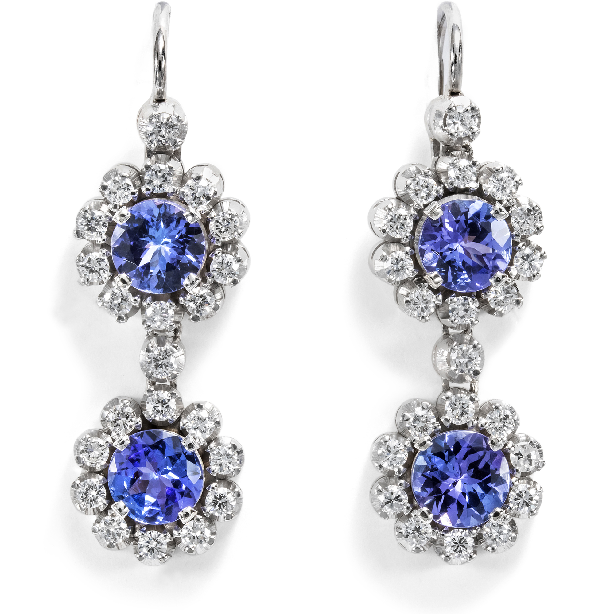 Elegant Earrings With Tanzanites & Diamonds in White Gold, Circa 1975