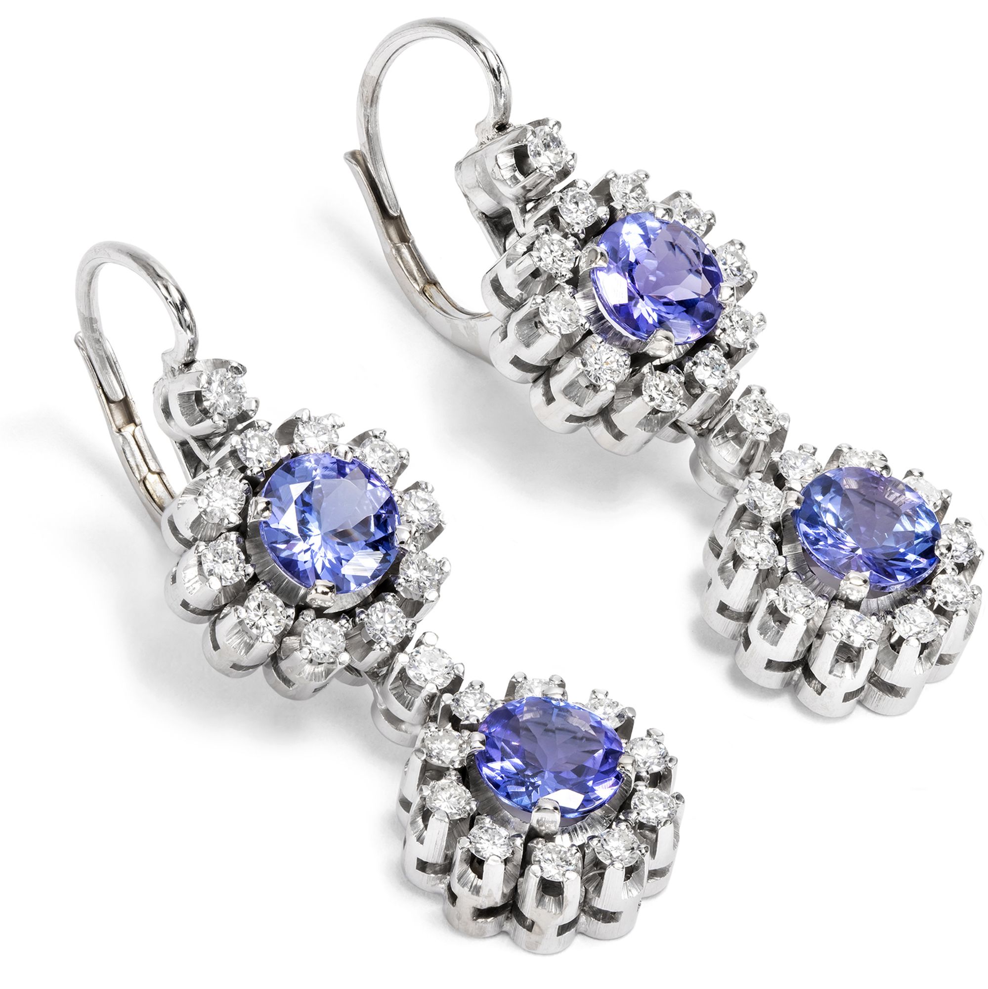 Elegant Earrings With Tanzanites & Diamonds in White Gold, Circa 1975