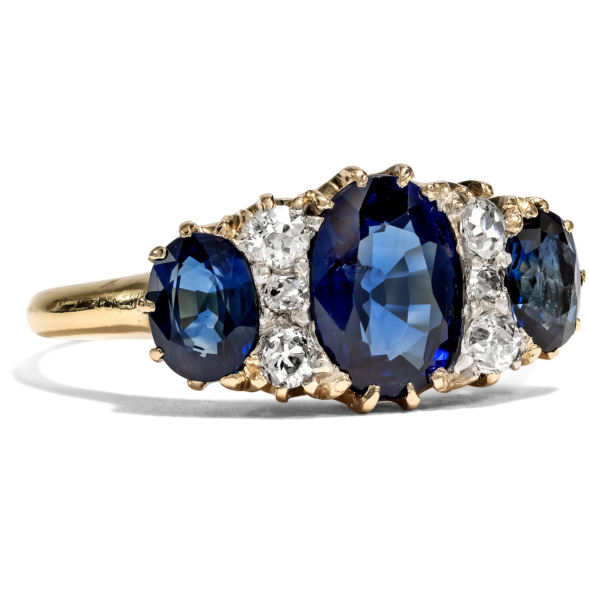 Elegant Gold Ring with Sapphires and Diamonds, British, c. 1900