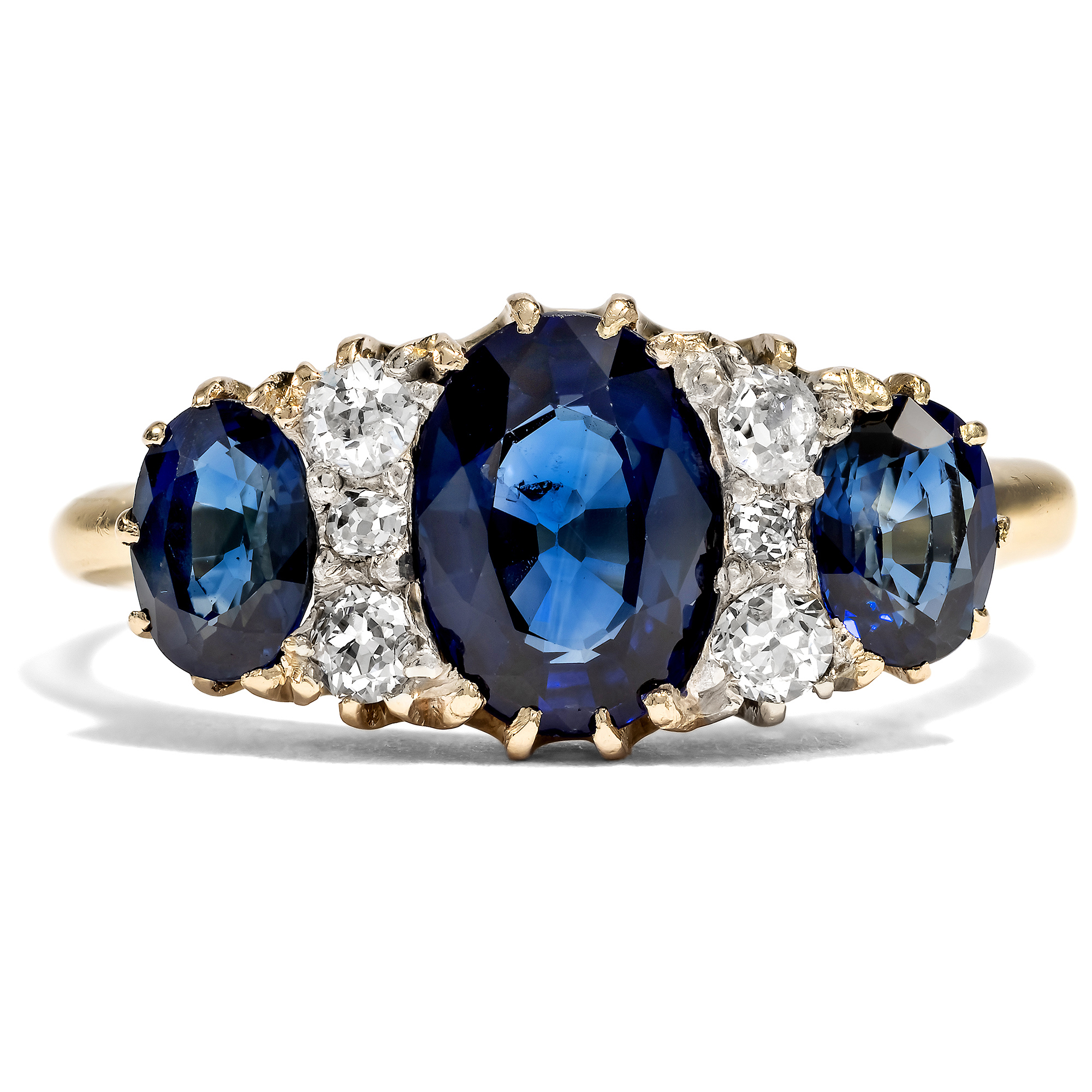 Elegant Gold Ring with Sapphires and Diamonds, British, c. 1900