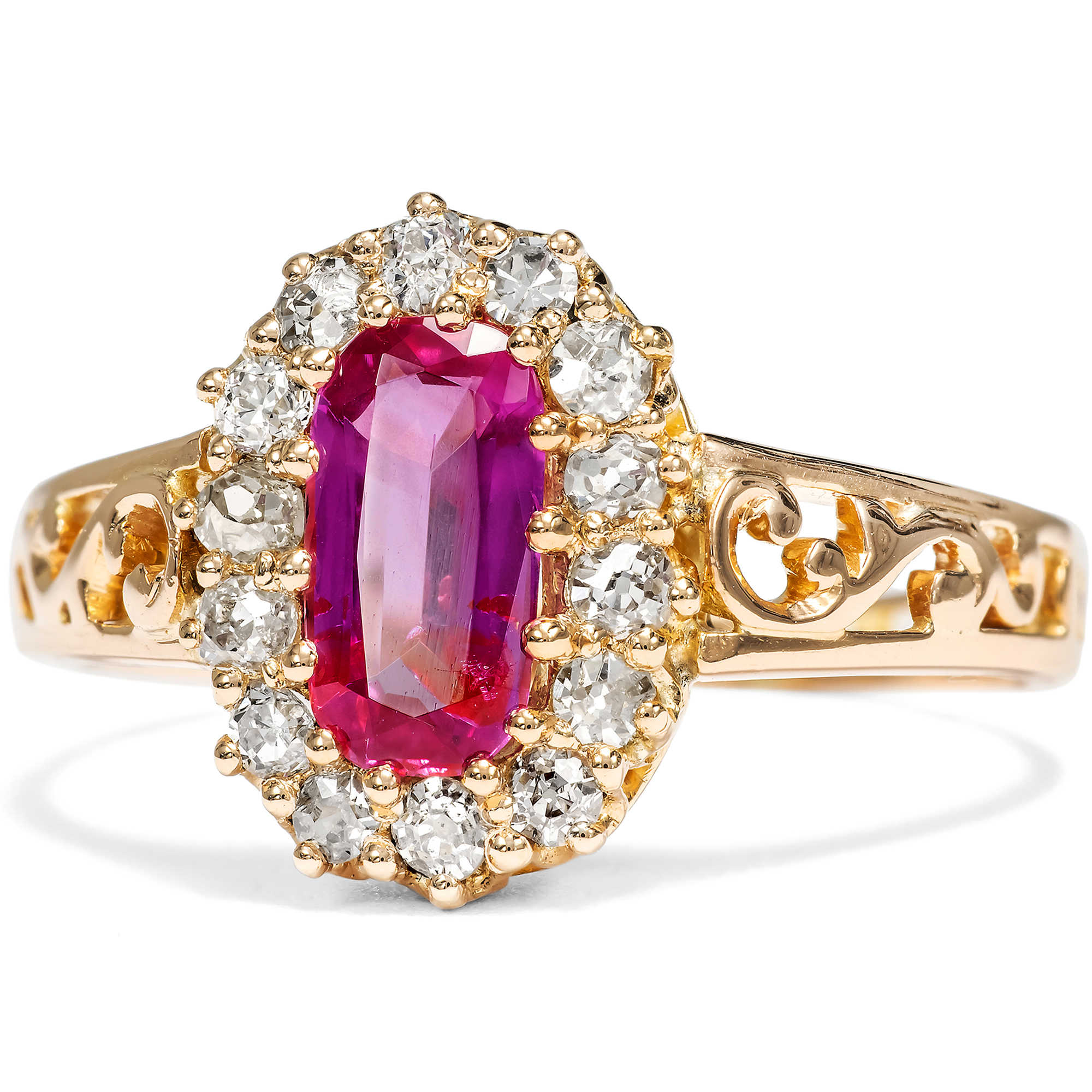 Antiker Entourage-Ring mit unbehandeltem Saphir aus Burma & Diamanten, um 1890 Antiker Entourage-Ring mit unbehandeltem Saphir aus Burma & Diamanten, um 1890