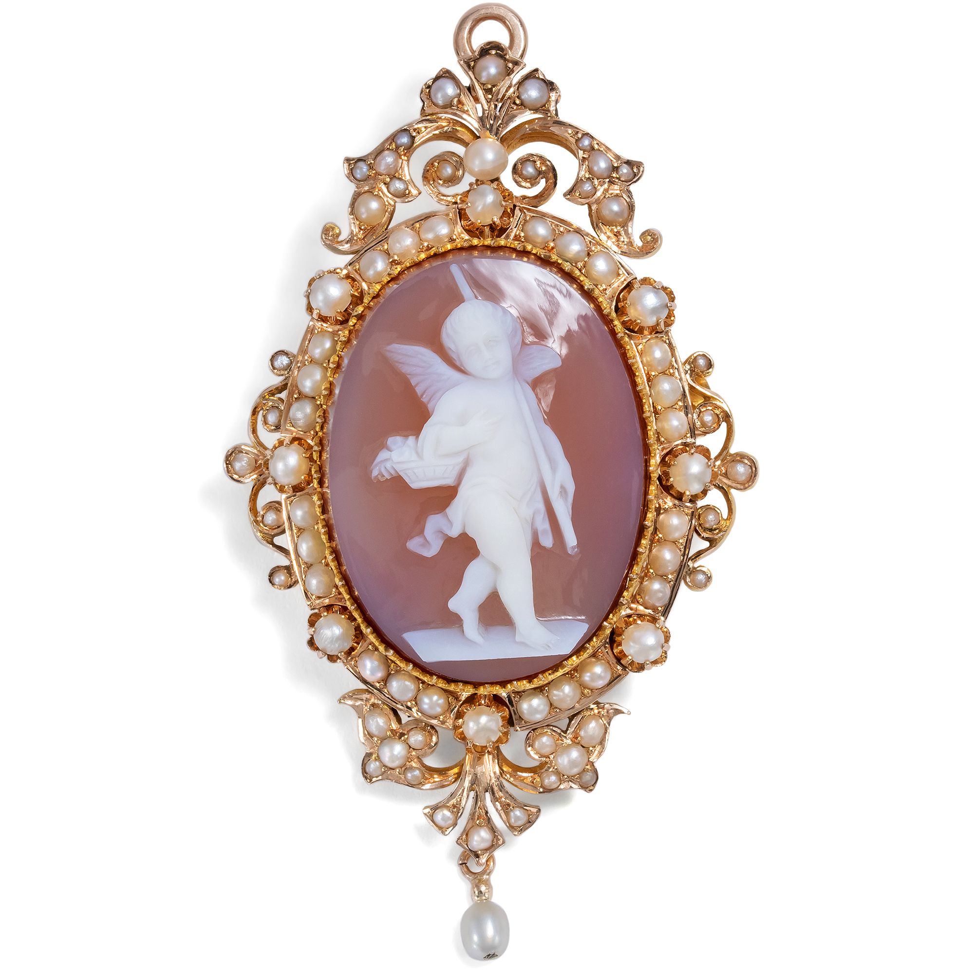 Sentimental Locket Pendant-Brooch with Hardstone Cameo and Pearls, c. 1880