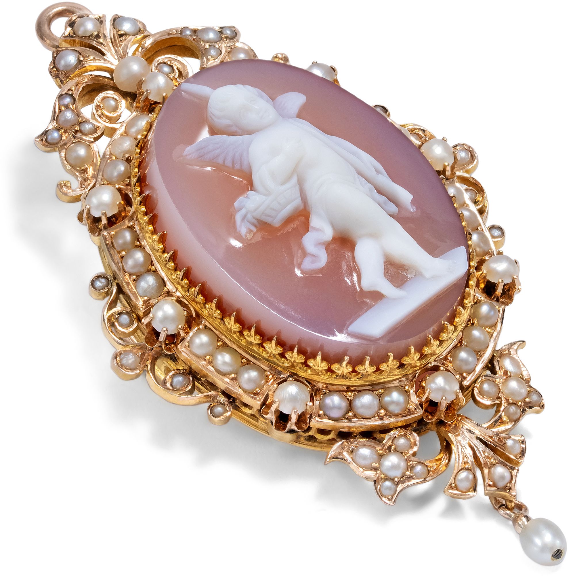 Sentimental Locket Pendant-Brooch with Hardstone Cameo and Pearls, c. 1880