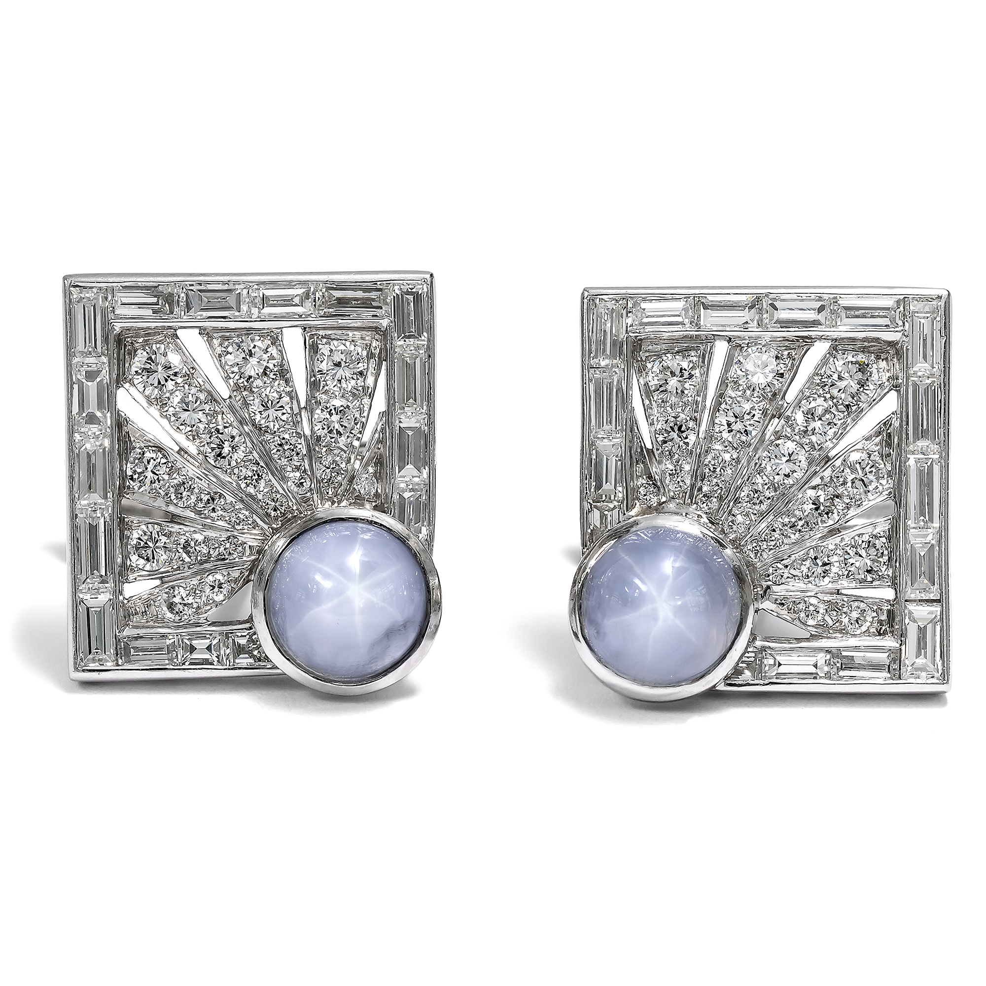 Kostbare Manschettenknöpfe mit Sternsaphiren & Diamanten, USA um 1965 Kostbare Manschettenknöpfe mit Sternsaphiren & Diamanten, USA um 1965