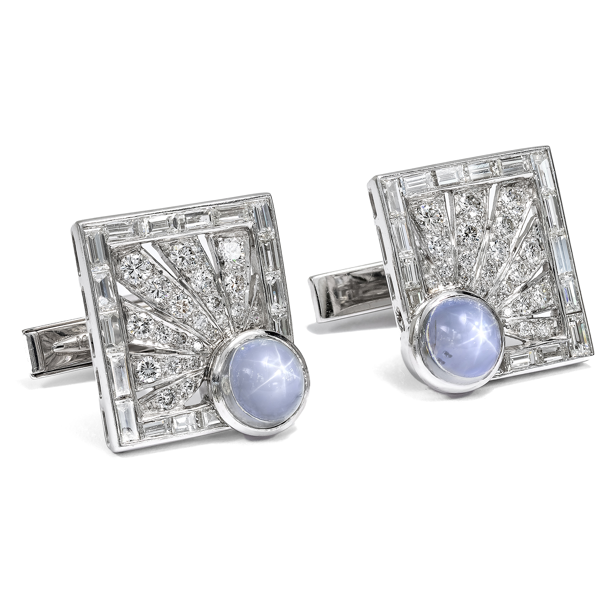 Kostbare Manschettenknöpfe mit Sternsaphiren & Diamanten, USA um 1965 Kostbare Manschettenknöpfe mit Sternsaphiren & Diamanten, USA um 1965
