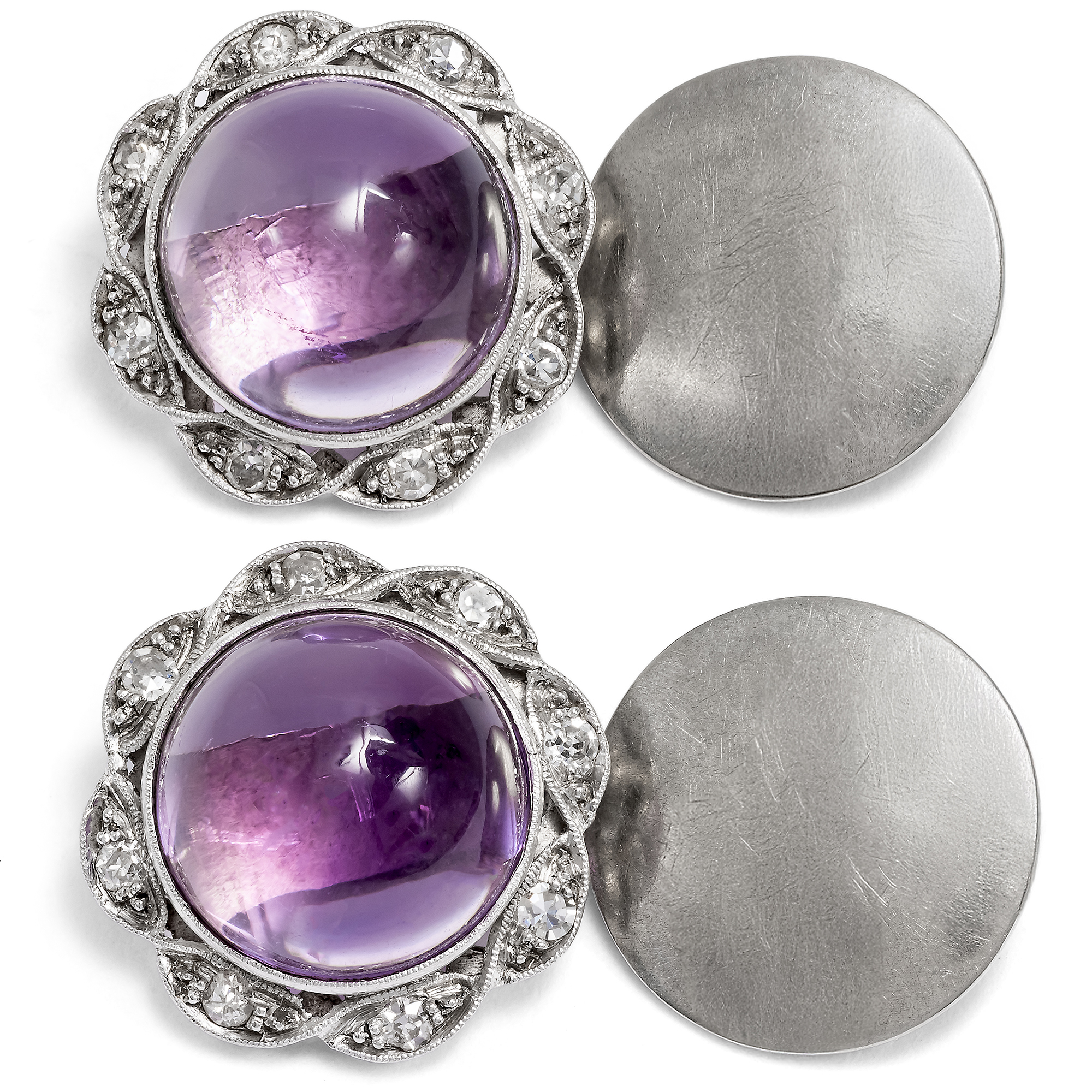 Antike Manschettenknöpfe mit Amethysten & Diamanten in Platin, um 1925 Antike Manschettenknöpfe mit Amethysten & Diamanten in Platin, um 1925