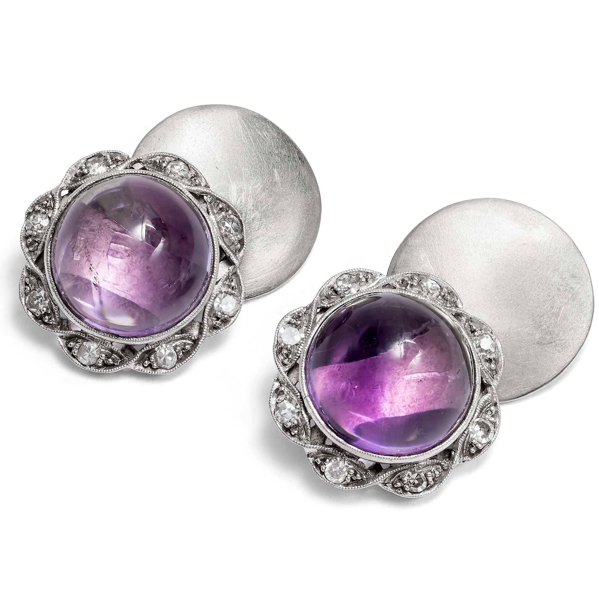 Antike Manschettenknöpfe mit Amethysten & Diamanten in Platin, um 1925 Antike Manschettenknöpfe mit Amethysten & Diamanten in Platin, um 1925