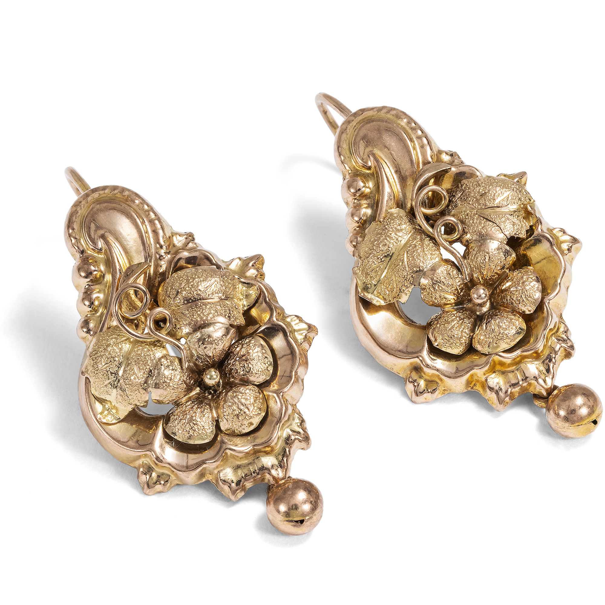 Romantic Early Victorian Gold Earrings, c. 1845