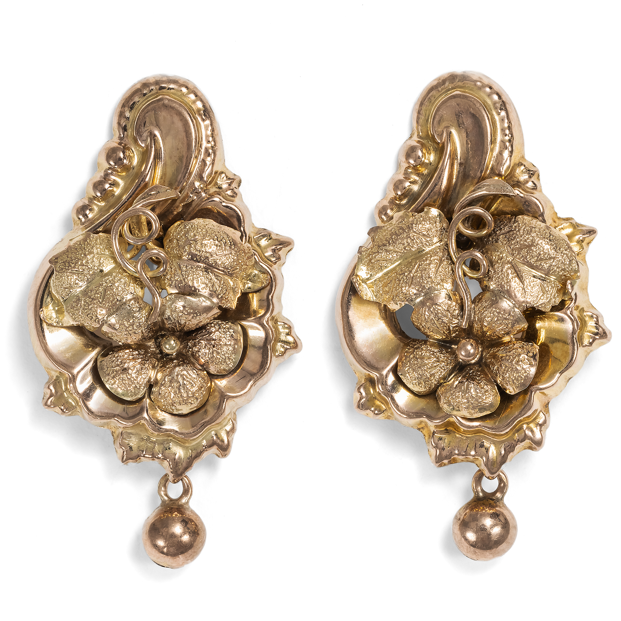 Romantic Early Victorian Gold Earrings, c. 1845