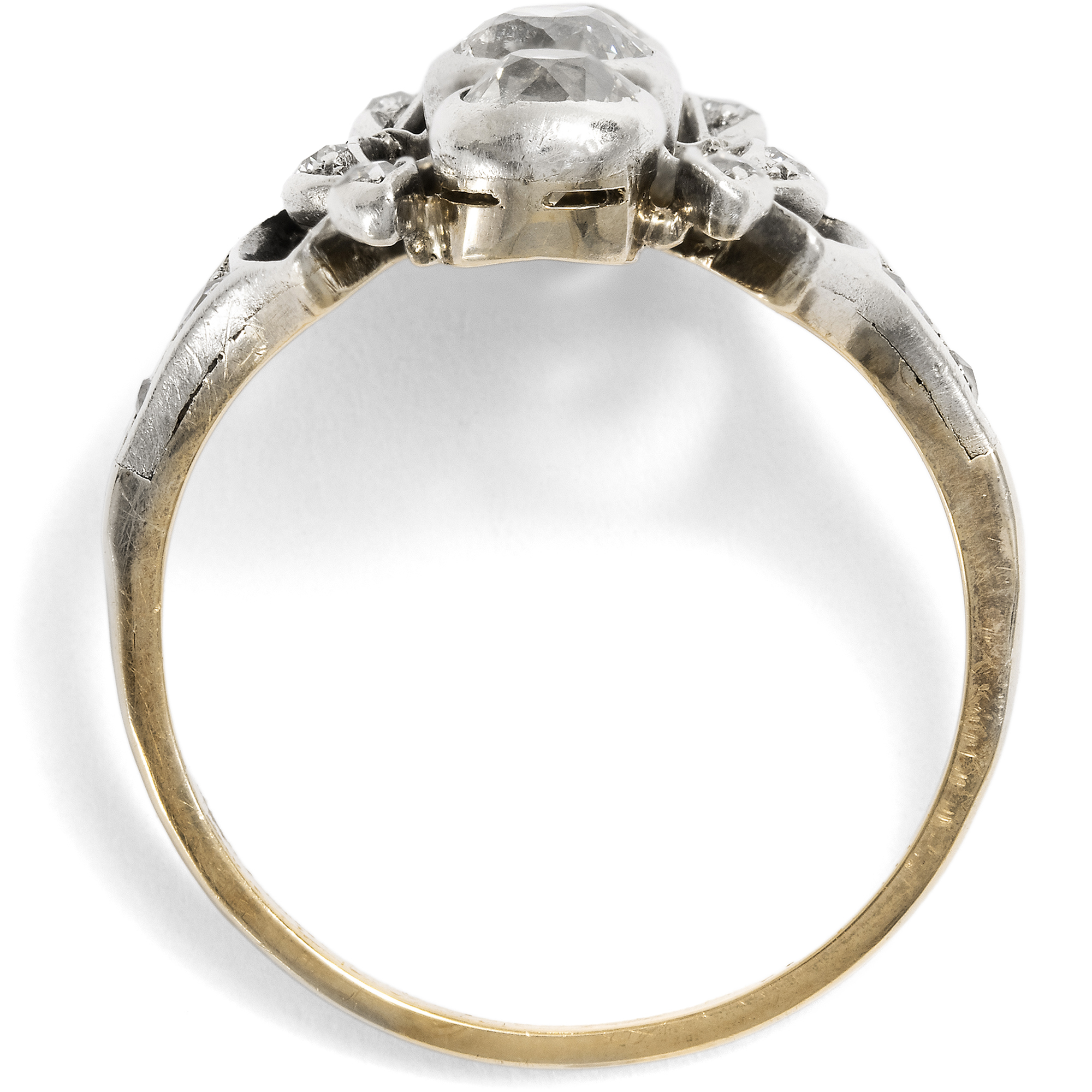 Antique "Trilogy" Ring With Diamonds in Silver on Gold, c. 1910 Antique "Trilogy" Ring With Diamonds in Silver on Gold, c. 1910