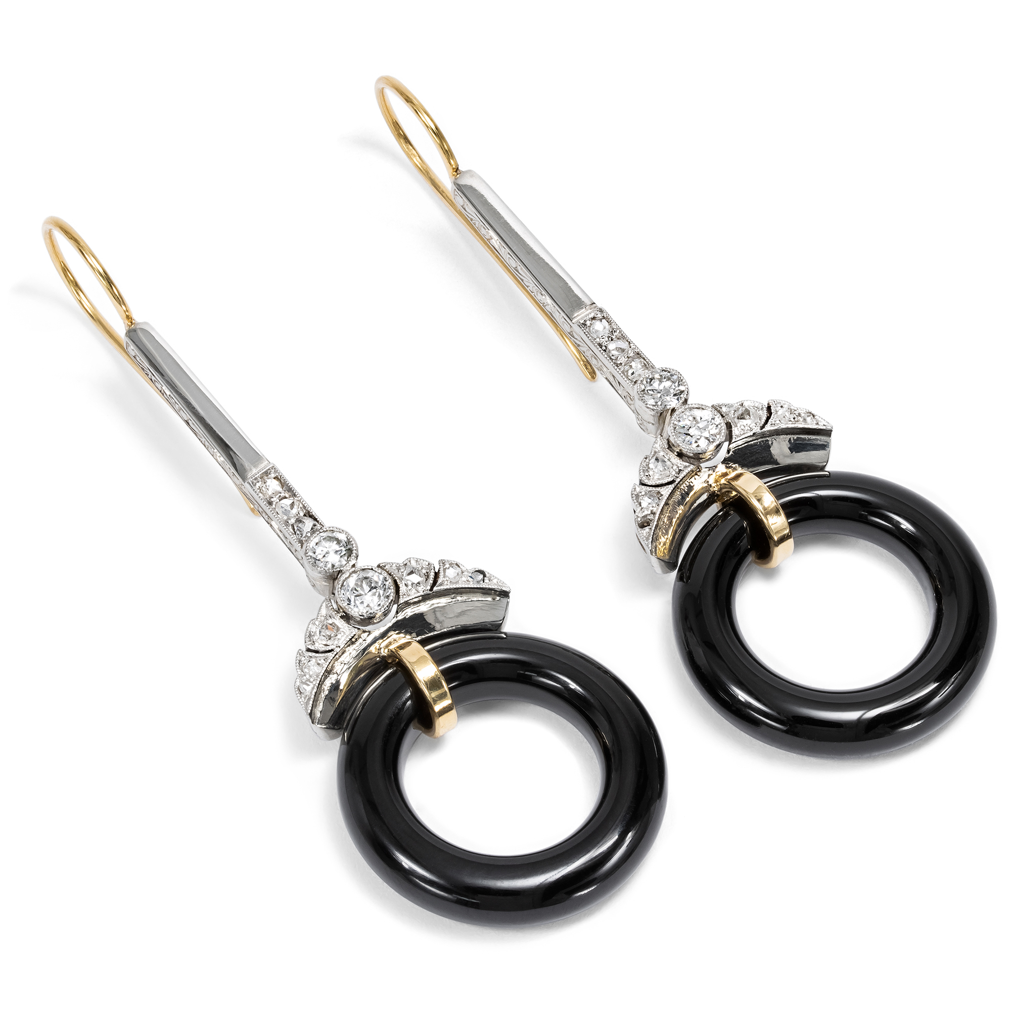 Ungewöhnliche Ohrringe aus Onyx & Diamanten des Art Déco aus unserer Werkstatt Ungewöhnliche Ohrringe aus Onyx & Diamanten des Art Déco aus unserer Werkstatt