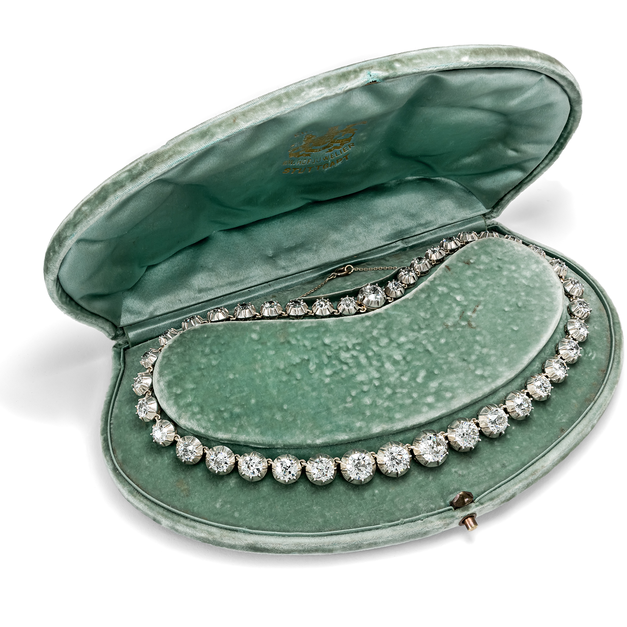 Prachtvolle Rivière mit 36,45 ct Diamanten im Altschliff in Silber auf Gold, um 1895