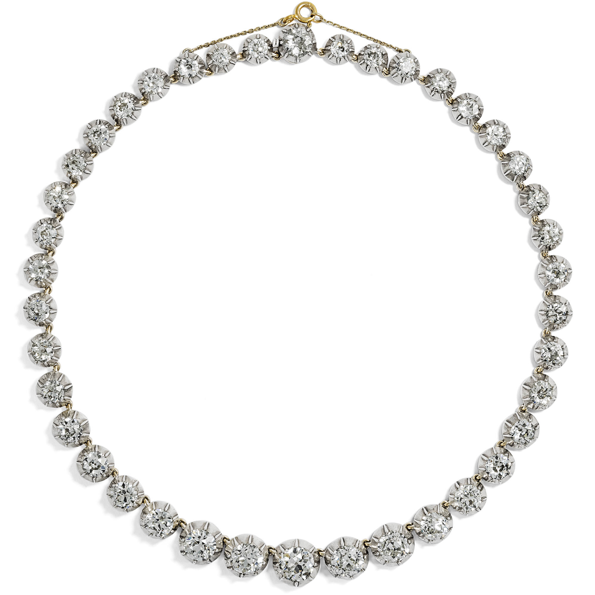 Prachtvolle Rivière mit 36,45 ct Diamanten im Altschliff in Silber auf Gold, um 1895