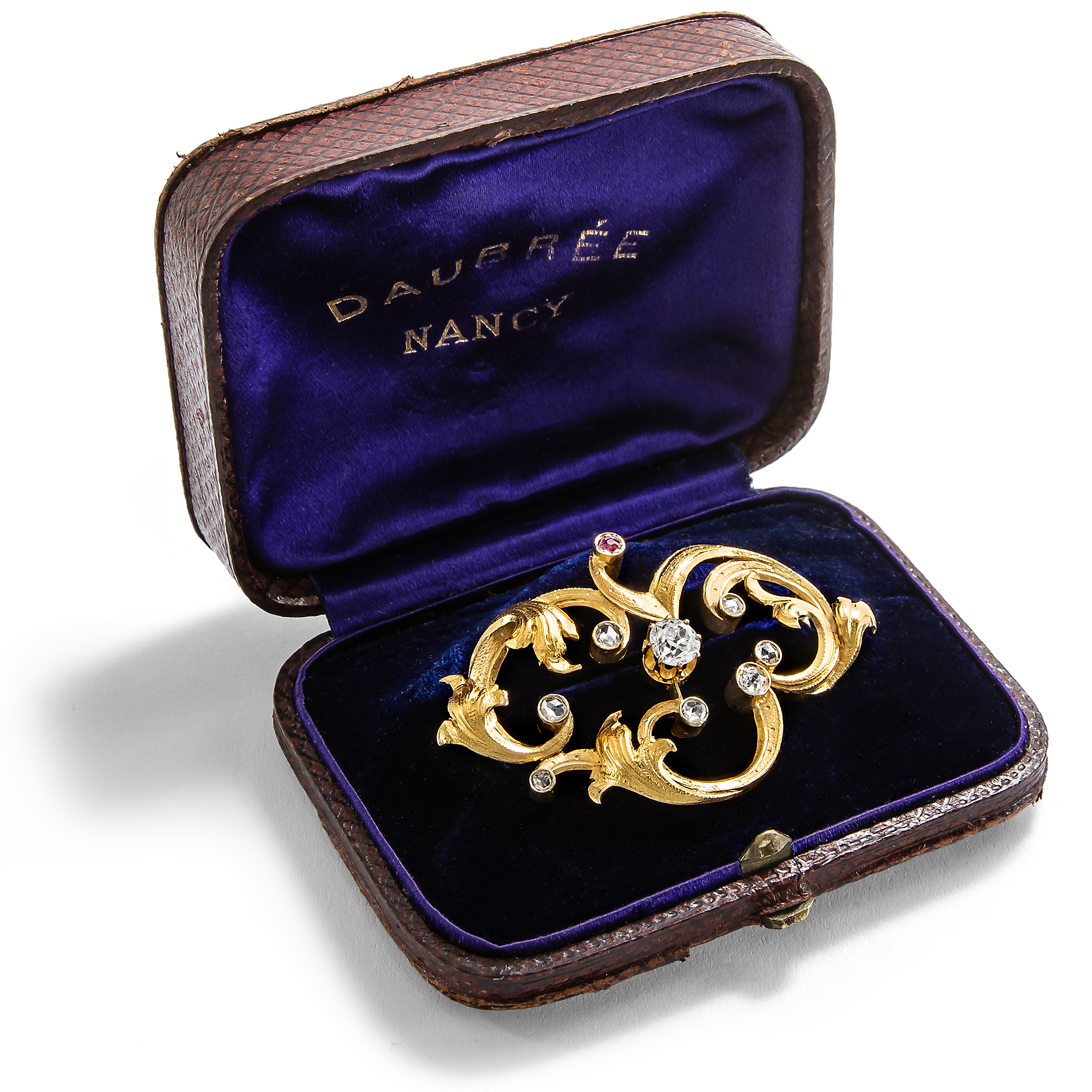 Wunderbare Brosche des Neo-Rokoko mit Diamanten in Gold, Frankreich um 1890 Wunderbare Brosche des Neo-Rokoko mit Diamanten in Gold, Frankreich um 1890