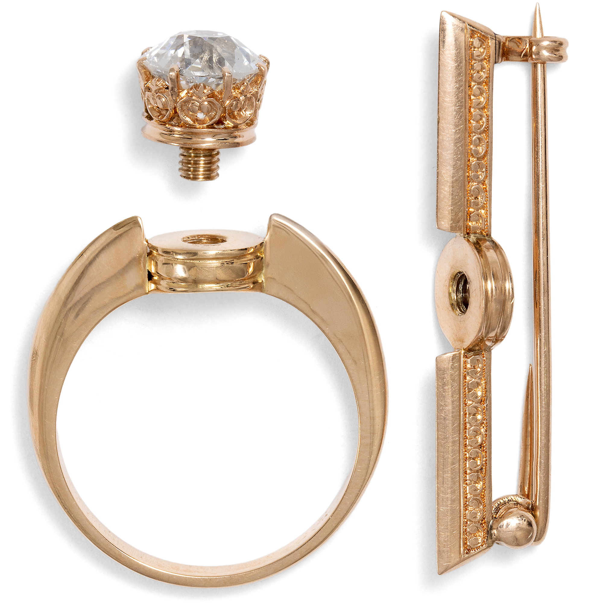 Old European Cut Diamond Solitaire Convertible into a Ring and Brooch, c. 1890 & later Old European Cut Diamond Solitaire Convertible into a Ring and Brooch, c. 1890 & later