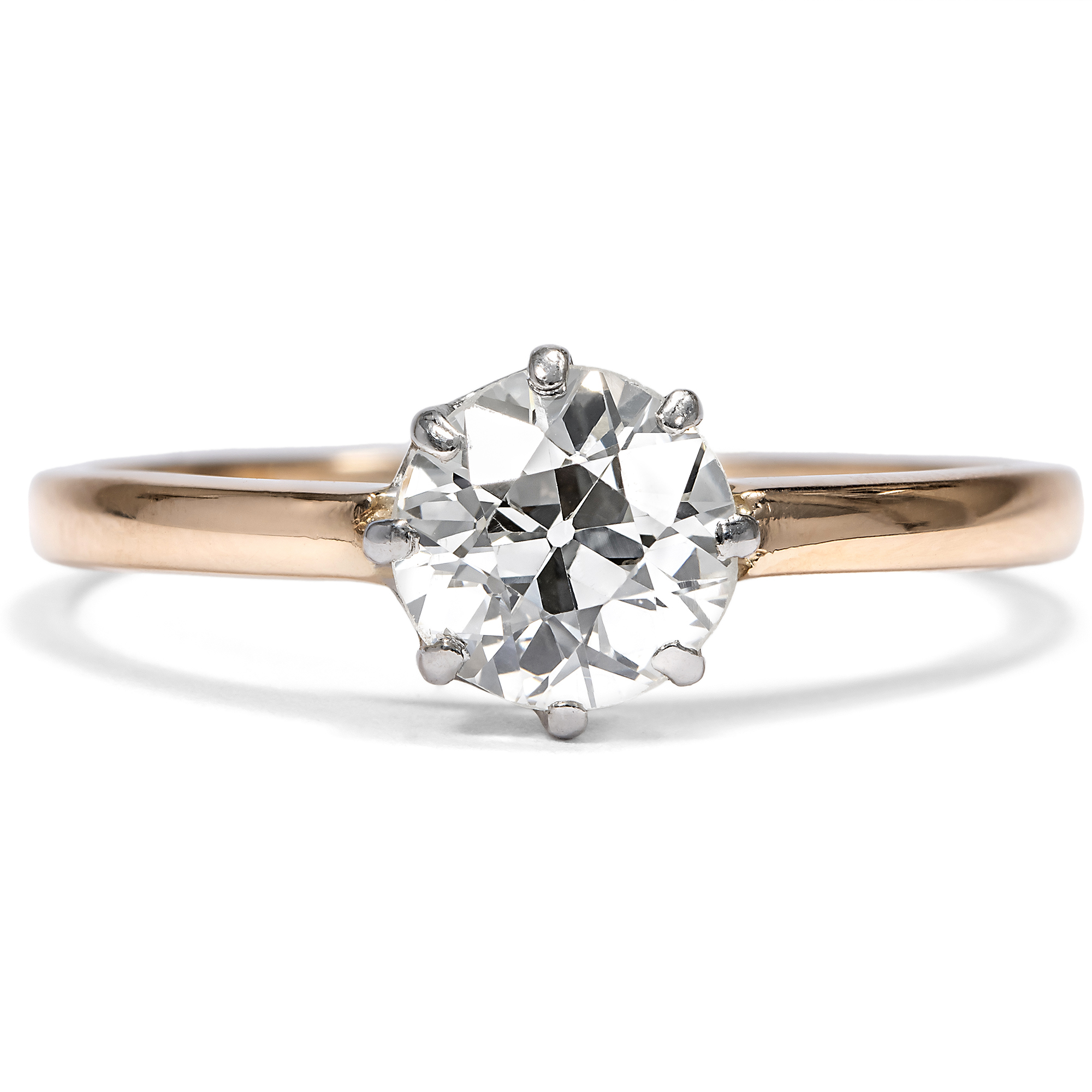 Antiker Verlobungsring mit 1,15 ct Diamant im Altschliff in Rotgold, Deutschland um 1910 Antiker Verlobungsring mit 1,15 ct Diamant im Altschliff in Rotgold, Deutschland um 1910