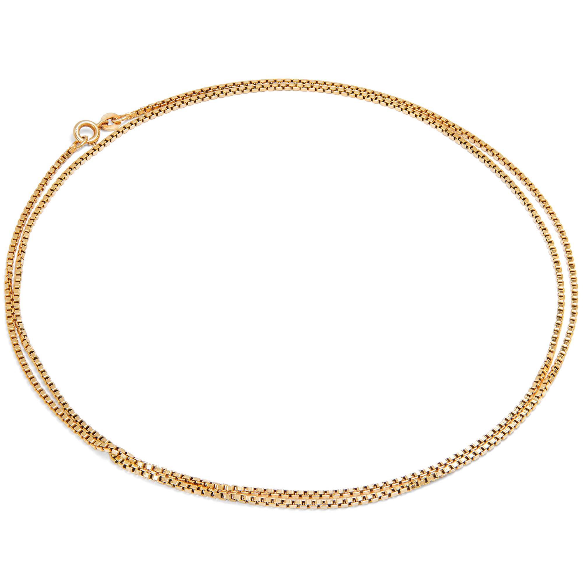 Long Vintage Box Chain Necklace in Yellow Gold, Italian, c. 1970