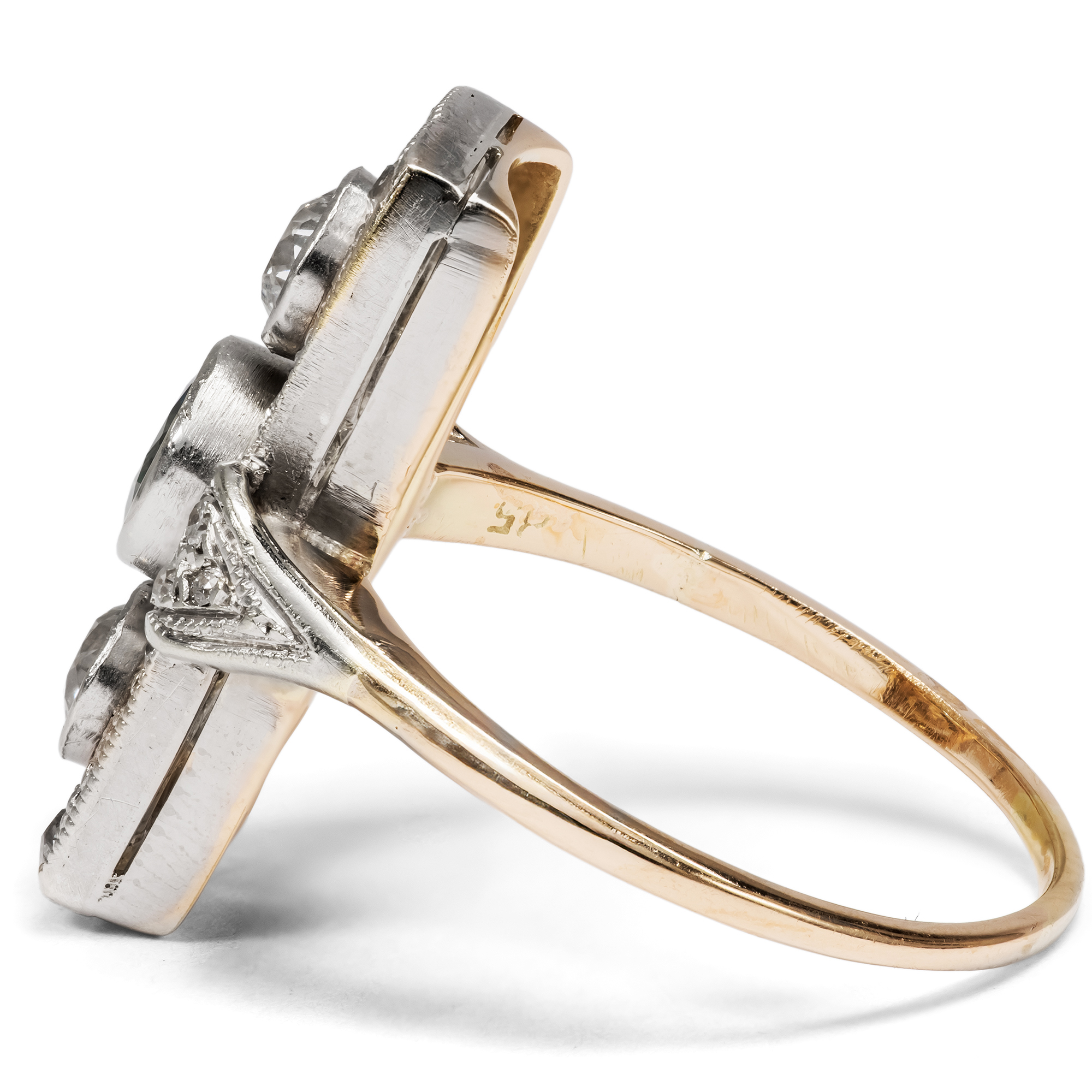 Antiker Ring aus Gold & Silber mit Saphir & Diamanten, um 1920 Antiker Ring aus Gold & Silber mit Saphir & Diamanten, um 1920