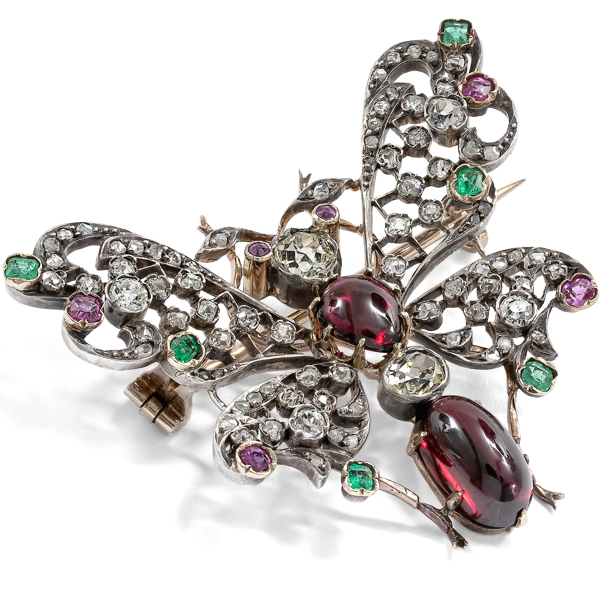 Prachtvoller Schmetterling mit Diamanten, Rubinen, Smaragden & Granaten, um 1890 Prachtvoller Schmetterling mit Diamanten, Rubinen, Smaragden & Granaten, um 1890