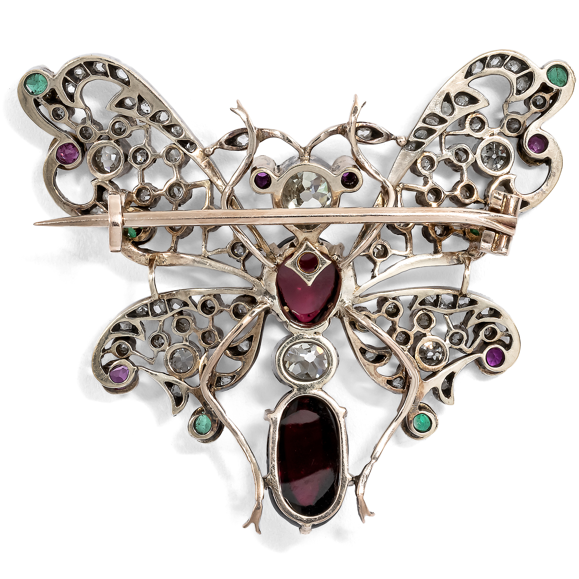 Prachtvoller Schmetterling mit Diamanten, Rubinen, Smaragden & Granaten, um 1890 Prachtvoller Schmetterling mit Diamanten, Rubinen, Smaragden & Granaten, um 1890