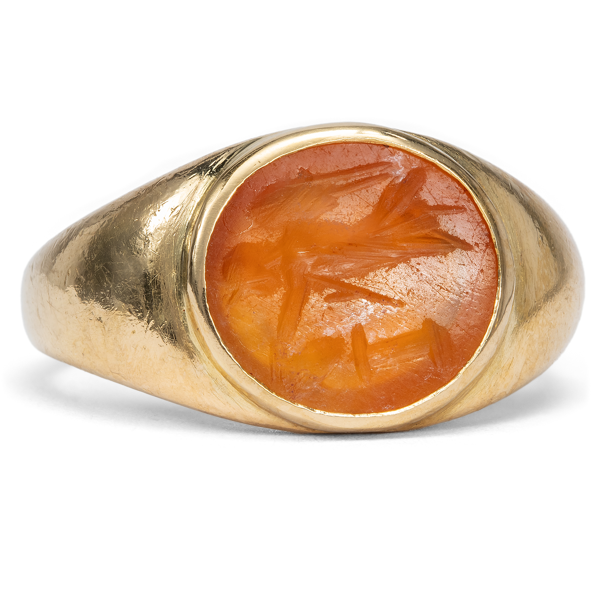 Vintage Ring aus Gold mit antikem römischen Intaglio in Karneol, um 1990 Vintage Ring aus Gold mit antikem römischen Intaglio in Karneol, um 1990