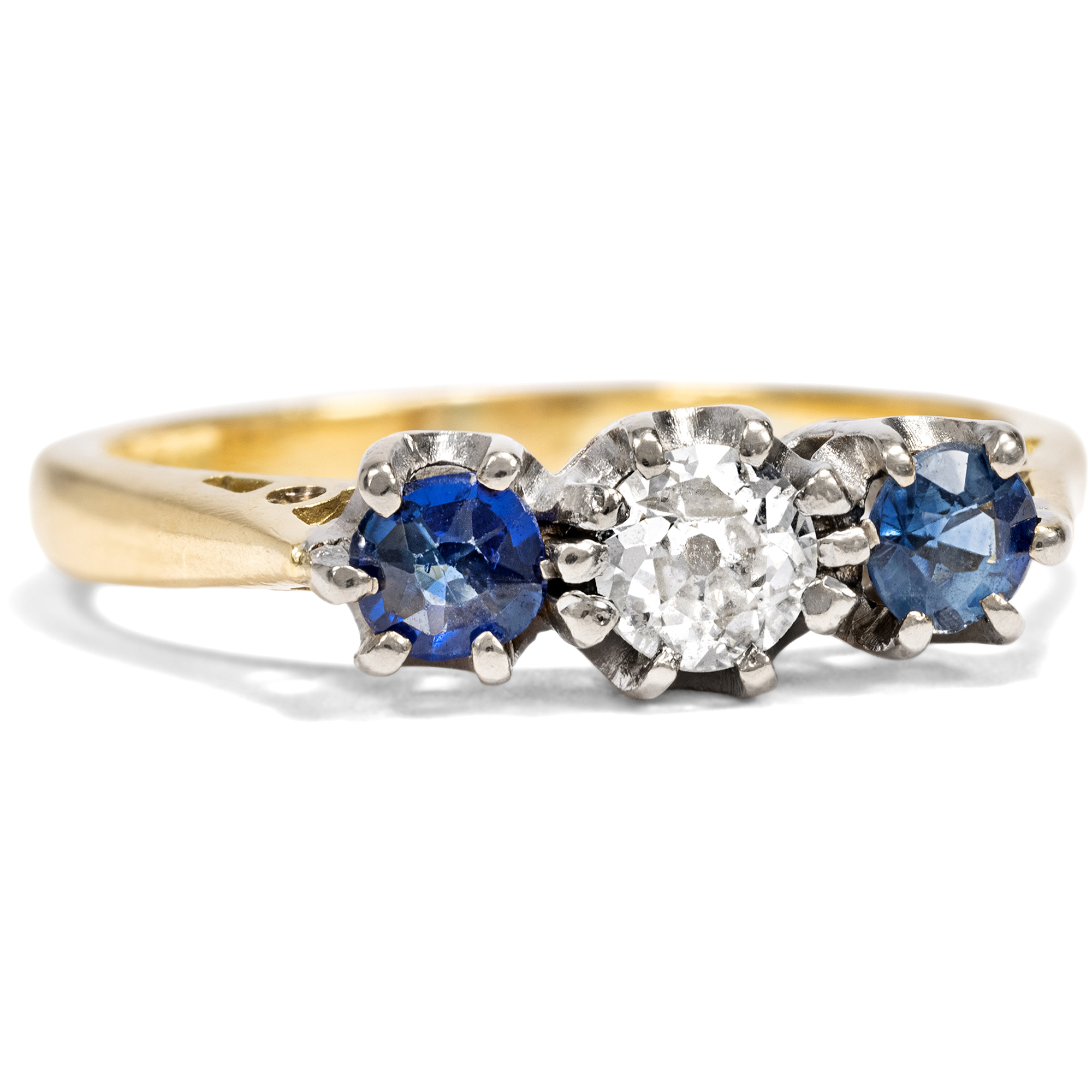 Vintage Ring mit antiken Saphiren und Altschliff-Diamant, Birmingham, datiert 1981 Vintage Ring mit antiken Saphiren und Altschliff-Diamant, Birmingham, datiert 1981